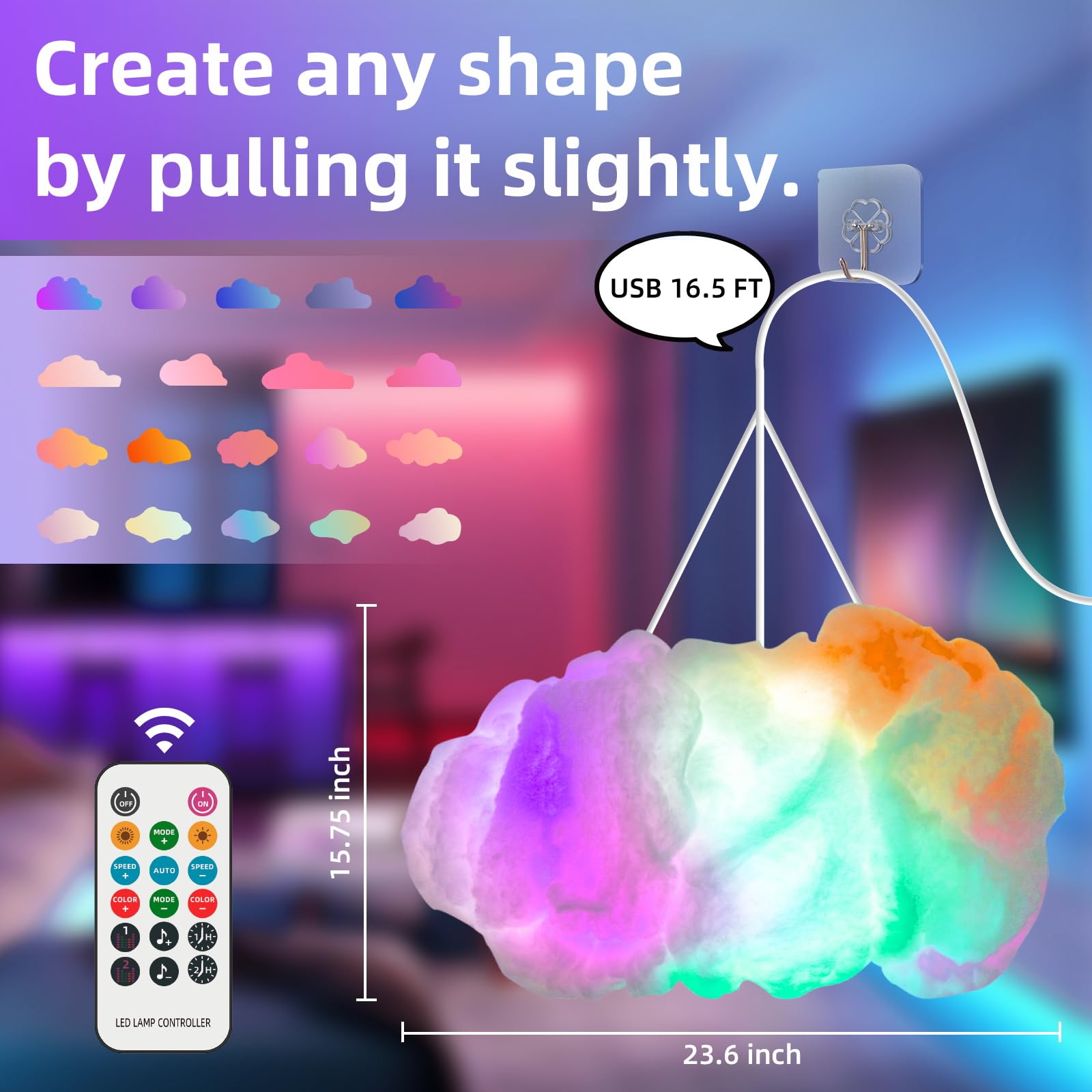 Cloud Led Lights For Bedroom - Aesthetic Mood Light, Music Sync App Control Wall Light, 3D Ceiling Lamp Color Changing Strip Lig