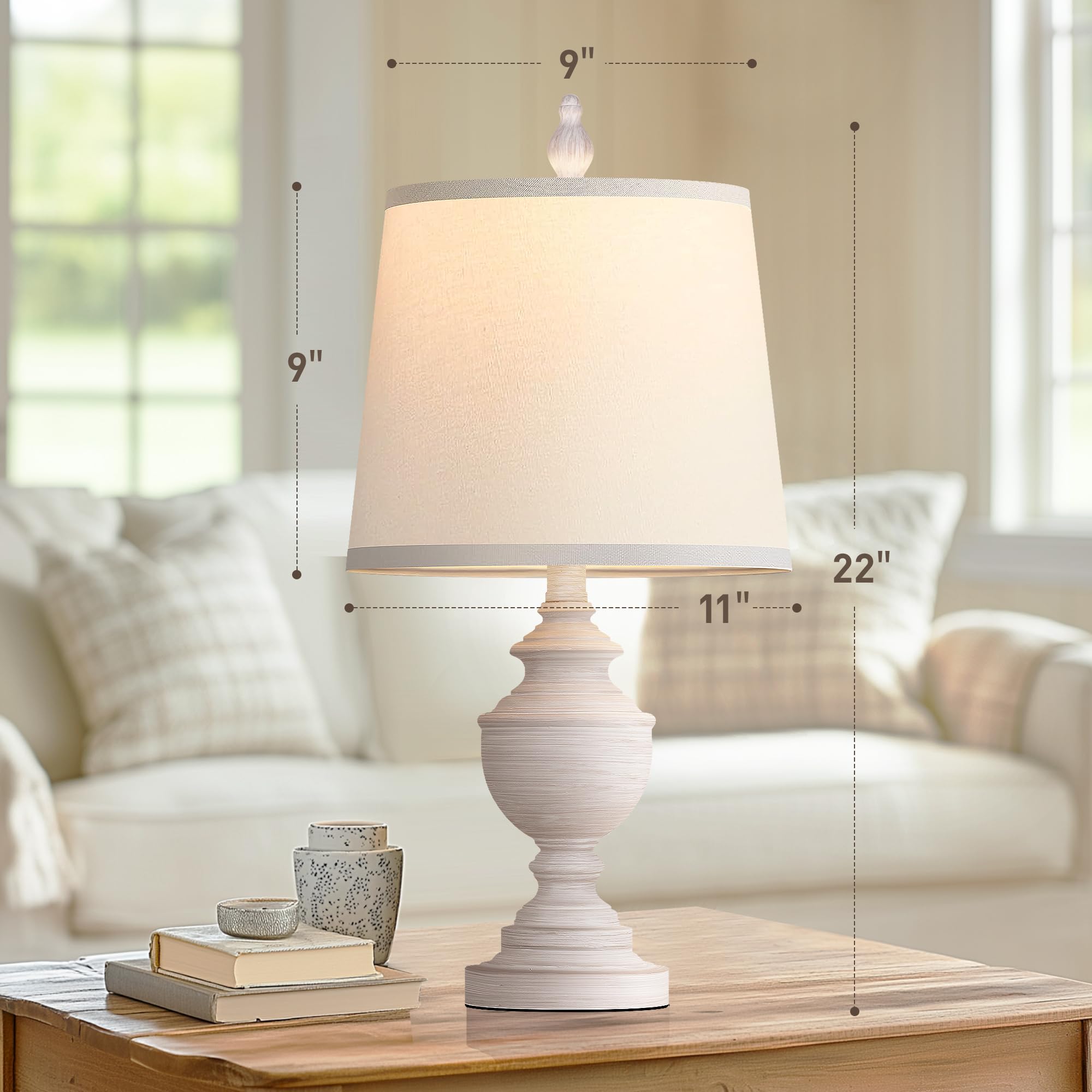 PARTPHONER Retro Table Lamps Set of 2, 22in Vintage Nightstand Lamps, White Resin Shades, Rustic Farmhouse Design