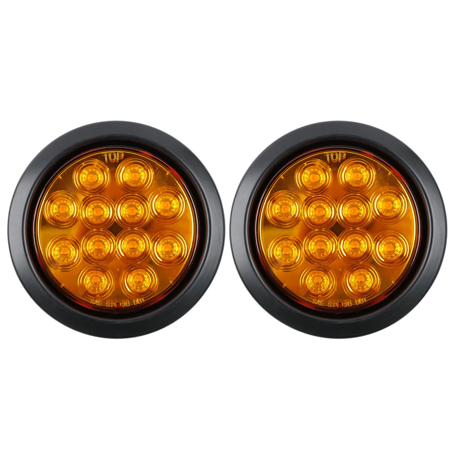 fouwick 2Pcs 4.2 inchRed Round LED tail trailer light 12 LEDs IP67 Waterproof Stop Brake Turn Signal Reverse marker Tail Light Surface Mount  Light for boat trailer (4 Round Yellow 1)