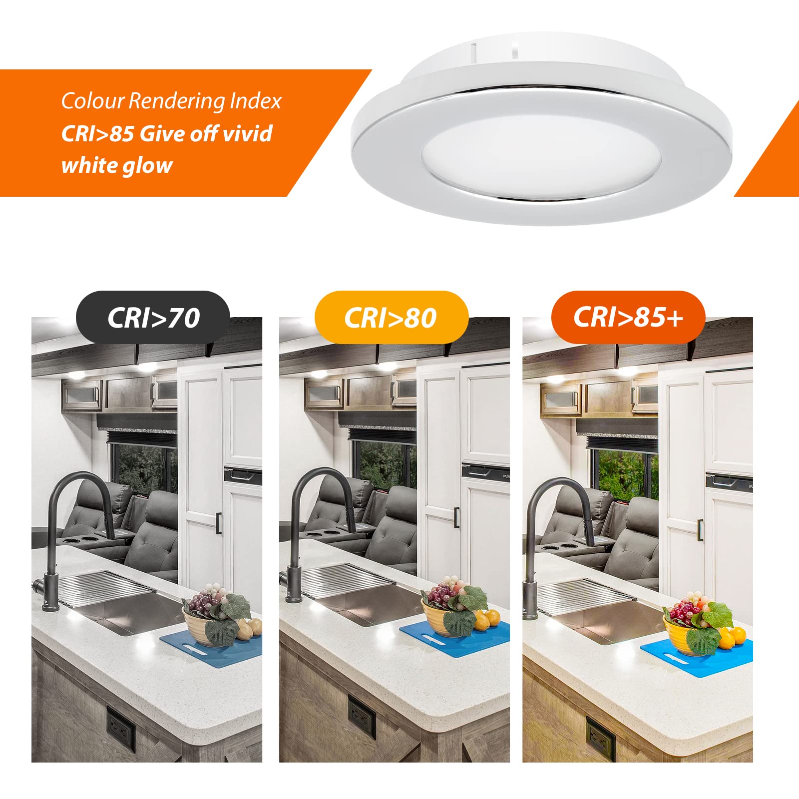 Dream Lighting 12V LED Recessed Puck Light Fixtures, 3W, 200 Lumens, Cool White, 2.7 inch, Pack of 6
