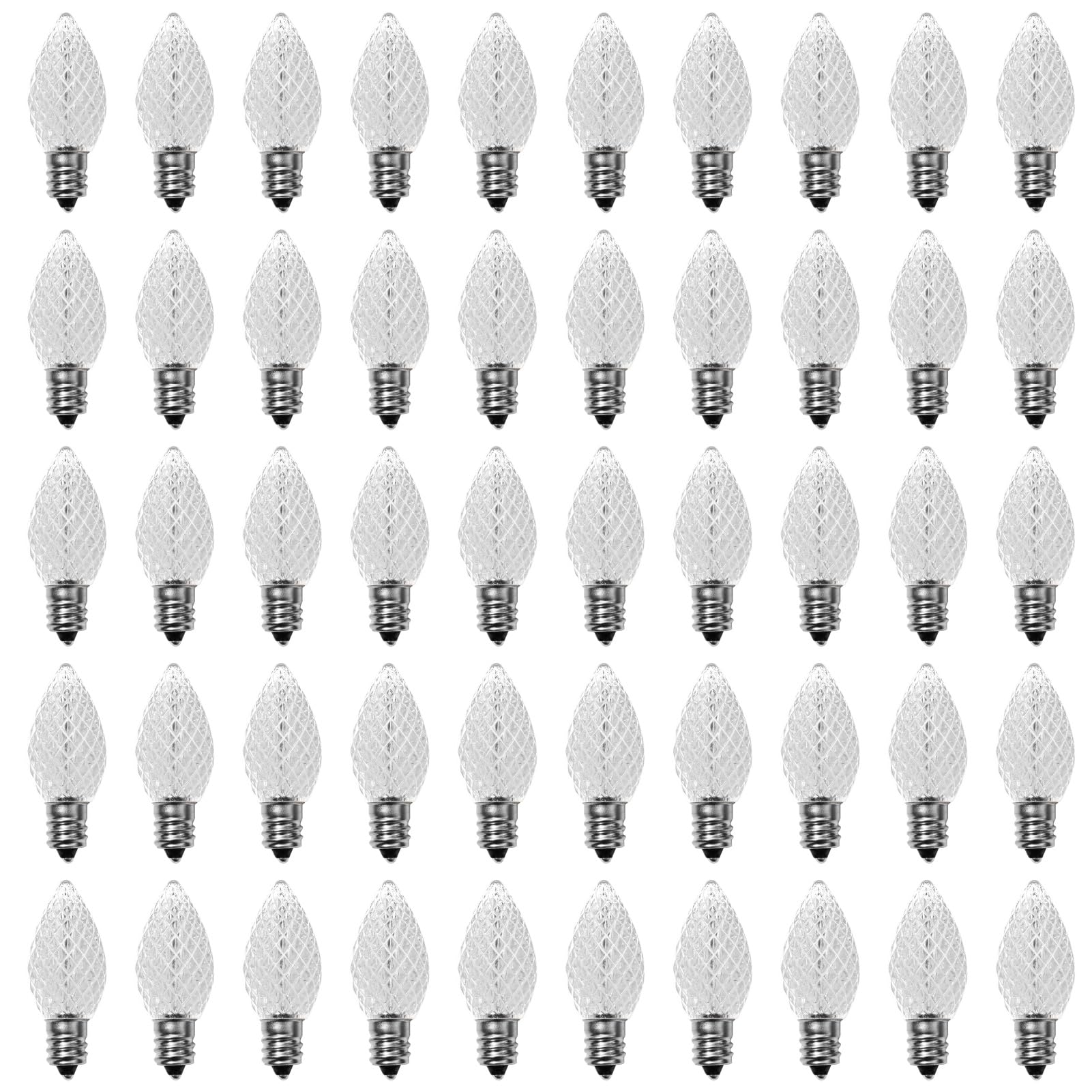 Meconard C7 LED Christmas Light Bulbs, Shatterproof, E12 Base, Cool White, 50 Count, Model MC706WCW50P