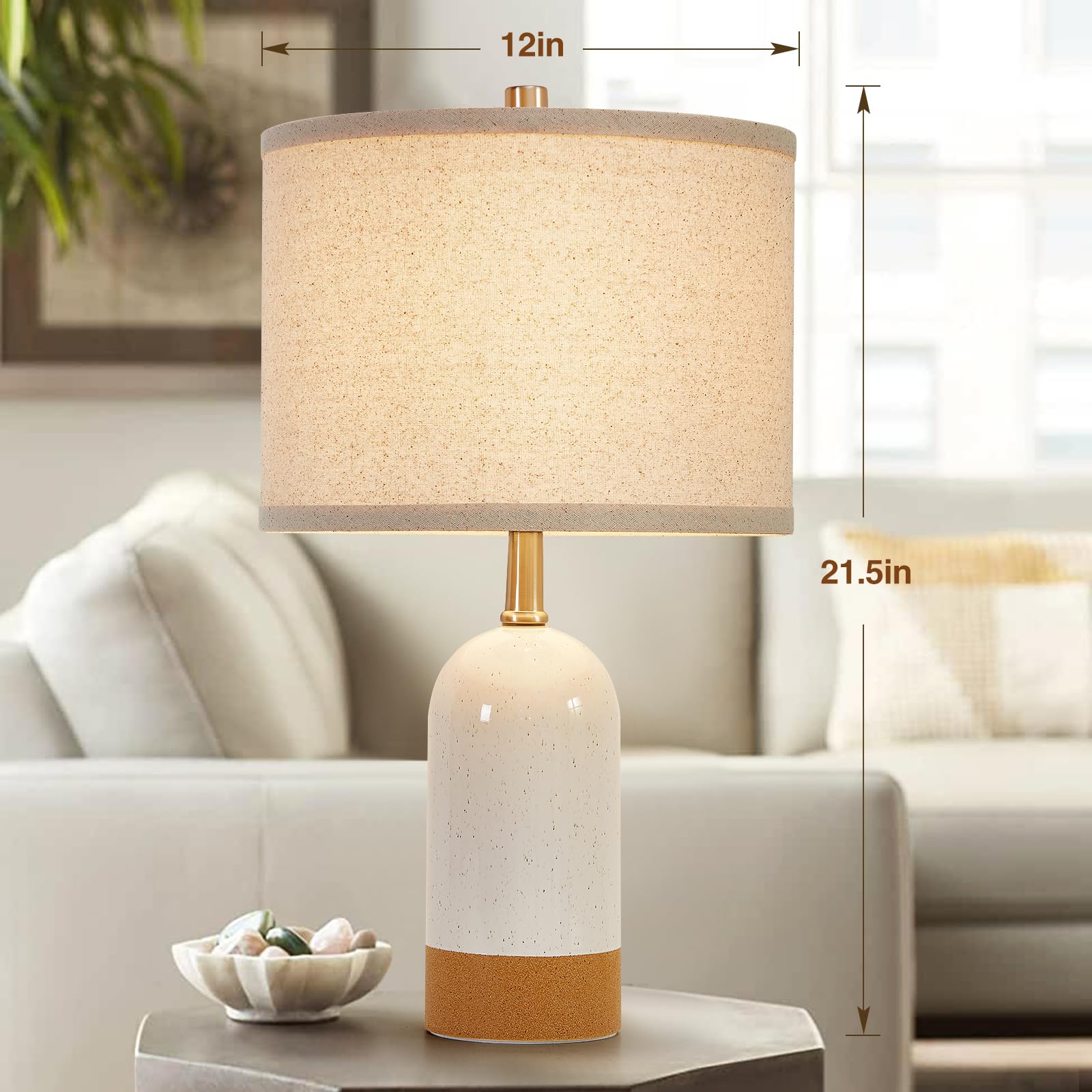 GyroVu Table Lamp 21.5" Ceramic Nightstand Light - 3 Color Temperatures, Orange White & Beige, 2 Pack for Bedroom, Kids Room, Home Office