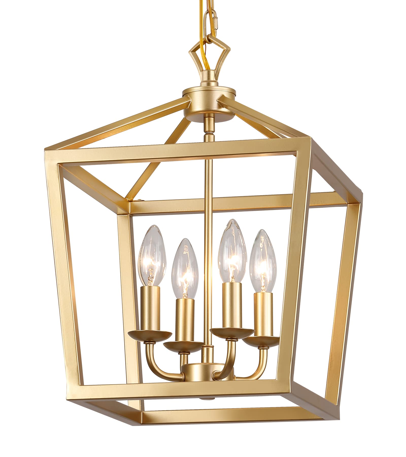 AMZASA Gold Lantern Chandelier Pendant Light Fixture, 4-Lights for Kitchen Island, Dining Room, Hallway, UL Listed, Model AS9012-4GD