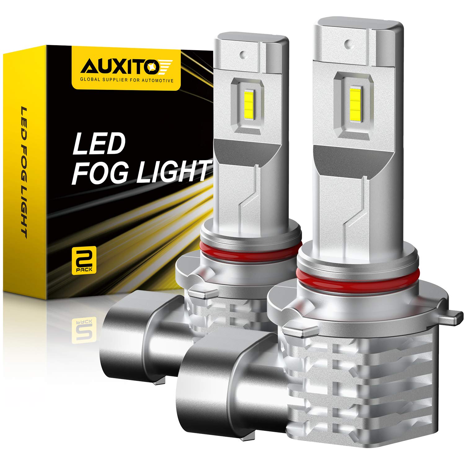 AUXITO 9145 9140 H10 LED Fog Light Bulb Fanless, 6000LM Per Set, 6500K Cool White, CSP LED Chips, Fog Light Bulbs or DRL Replace