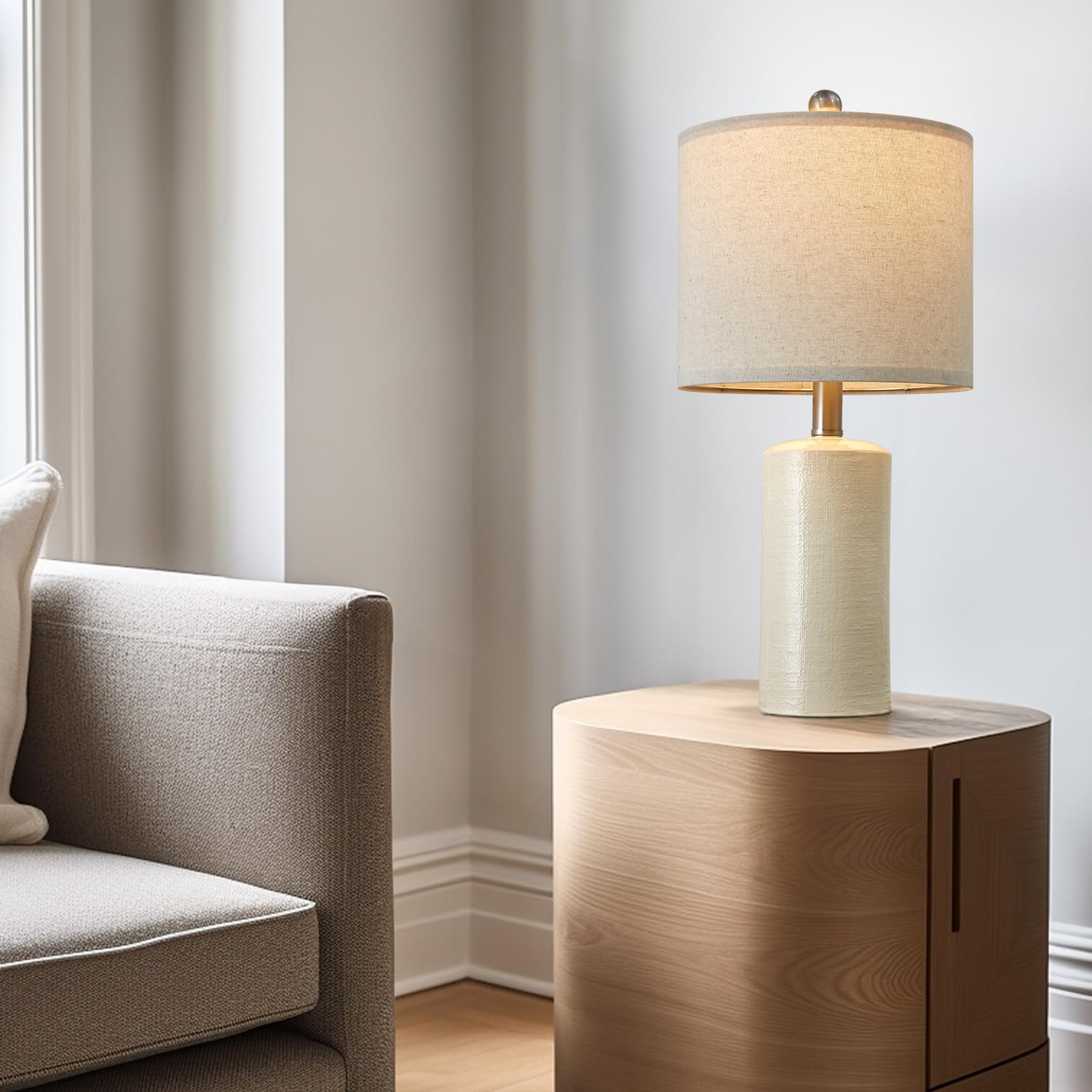 G-SAFAVA Table Lamp - Ceramic Nightstand Lamp, Modern Design, White, 20.25in Small Size