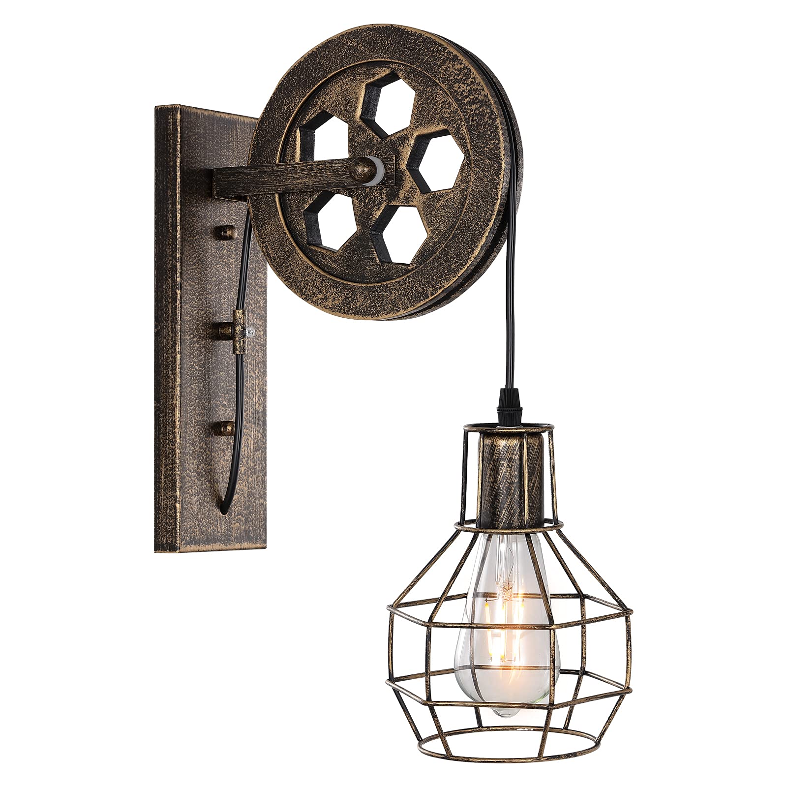 Baoden Industrial Retro Wall Lamp - 1 Light Fixture, Matte Iron Cage, Bronze Finish