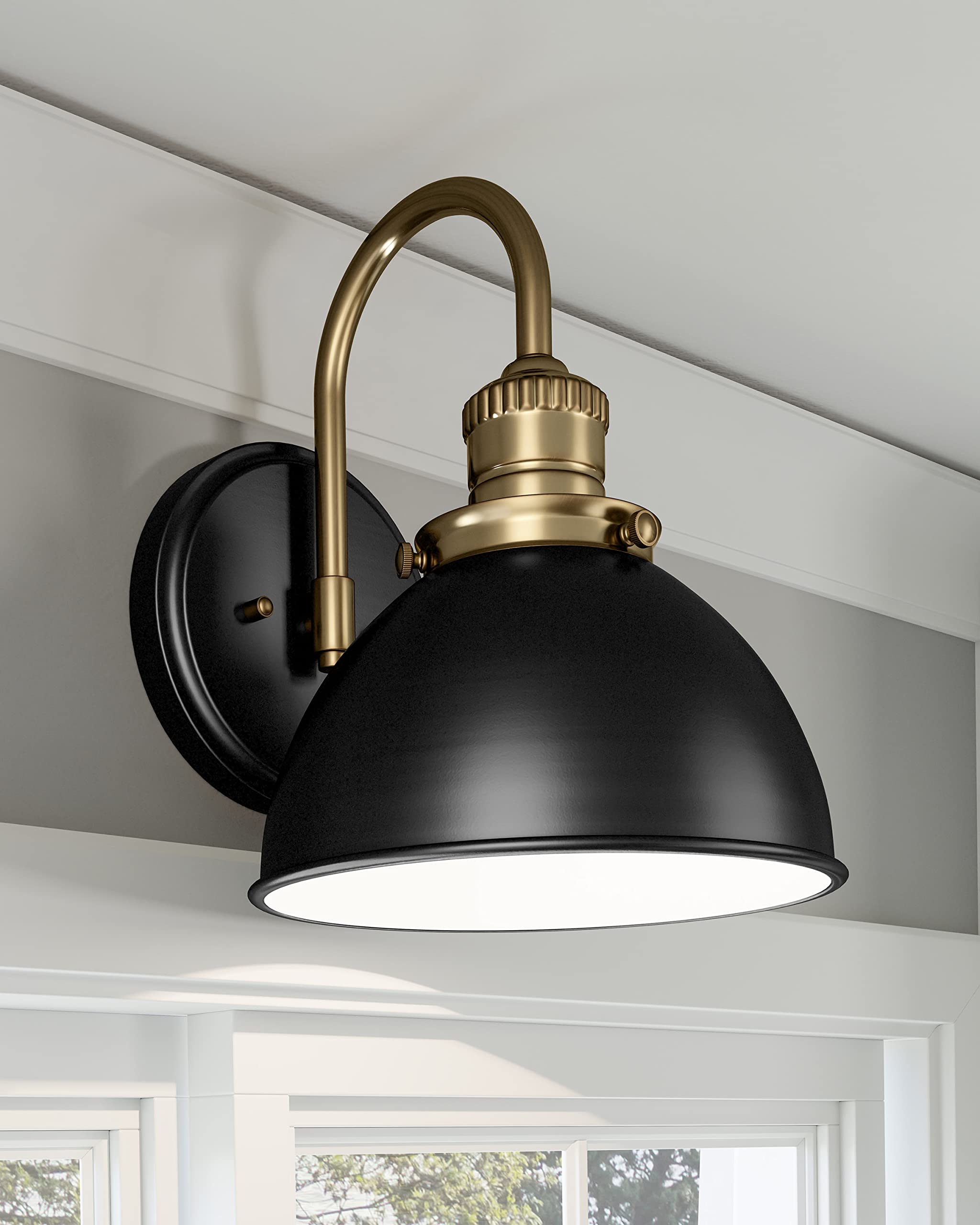 Design House 588301-Bgd Savannah Farmhouse 3-Light Indoor Bathroom Vanity Light Dimmable Matte Black Metal Shade With Gold Trim