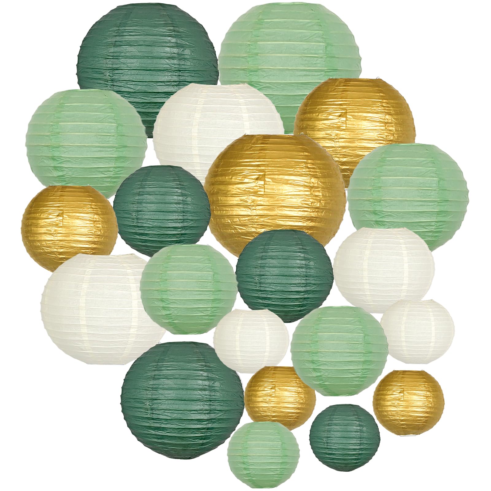 ADLKGG Sage Green Gold Paper Lanterns Decorative, Round Hanging Paper Lanterns for Graduation Wedding Bridal Shower Birthday Par