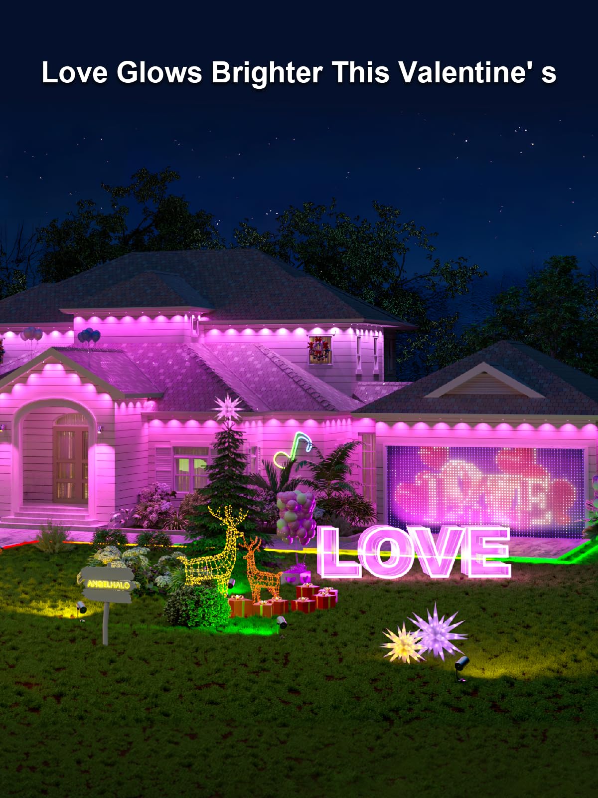 Angelhalo 100Ft Smart Outdoor Lights, 72 Led, Ip65 Waterproof, Compatible With Alexa & Google