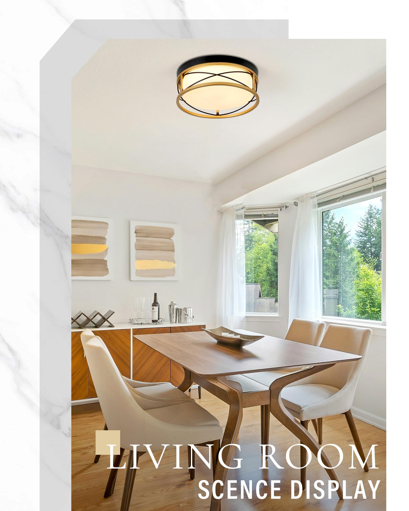 Hanass 12&quot; Flush Mount Ceiling Light, 24W Led, 1900 Lumen, Gold Frosted Glass, 5