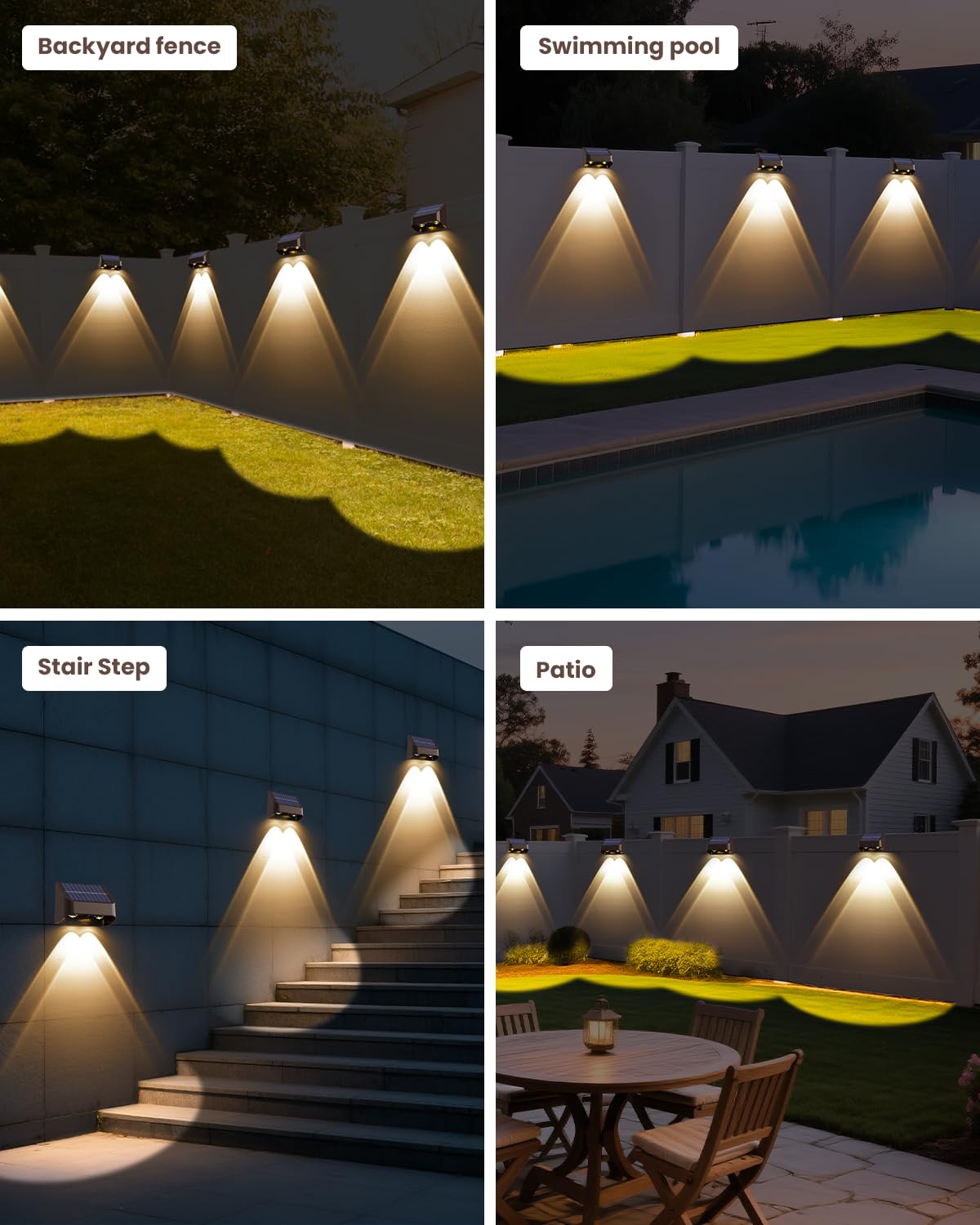FLITI Solar Fence Lights - 8 Pack Waterproof Dusk to Dawn Outdoor Lighting, 3000/4000/6000K, Acrylic, Model SWV-3108, Brown