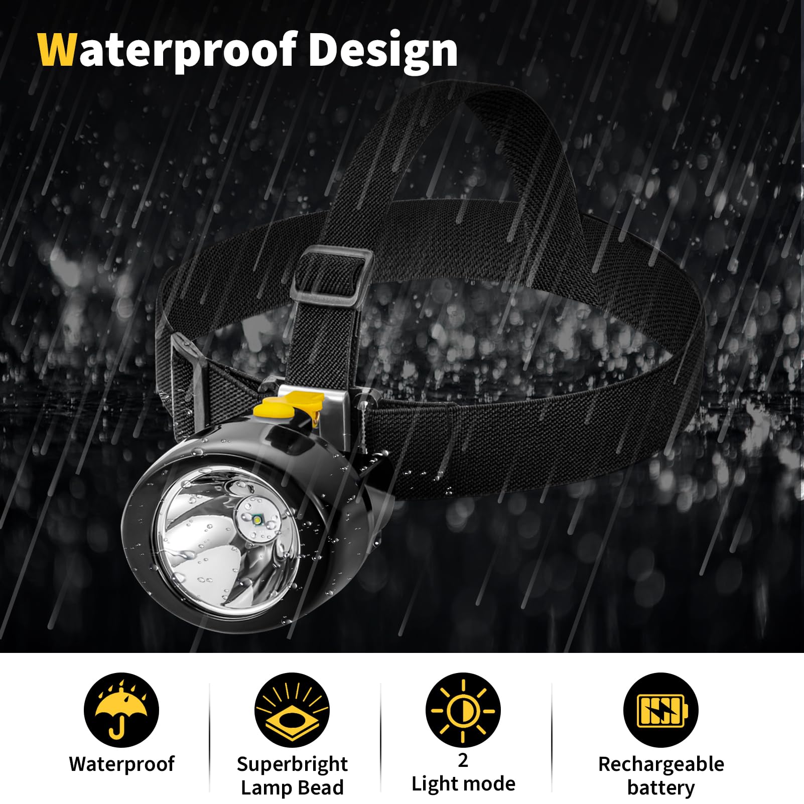 Hunting Friends Rechargeable Coon Hunting Light - Waterproof Miners Headlamp, KL3.0LM, Yellow