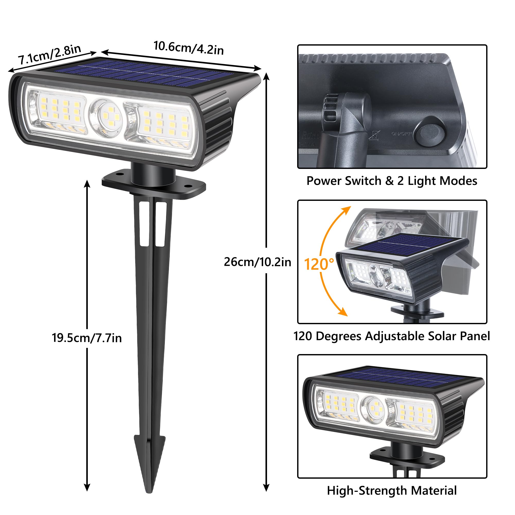 Toodour Solar Spot Light Outdoor  6 Pack Solar Lights Outdoor With 2 Modes  Waterproof Solar Powered Flood Lights Landscape Lighting For Yard Garden Home Pathway Walkway Outdoor Decor - Cool White