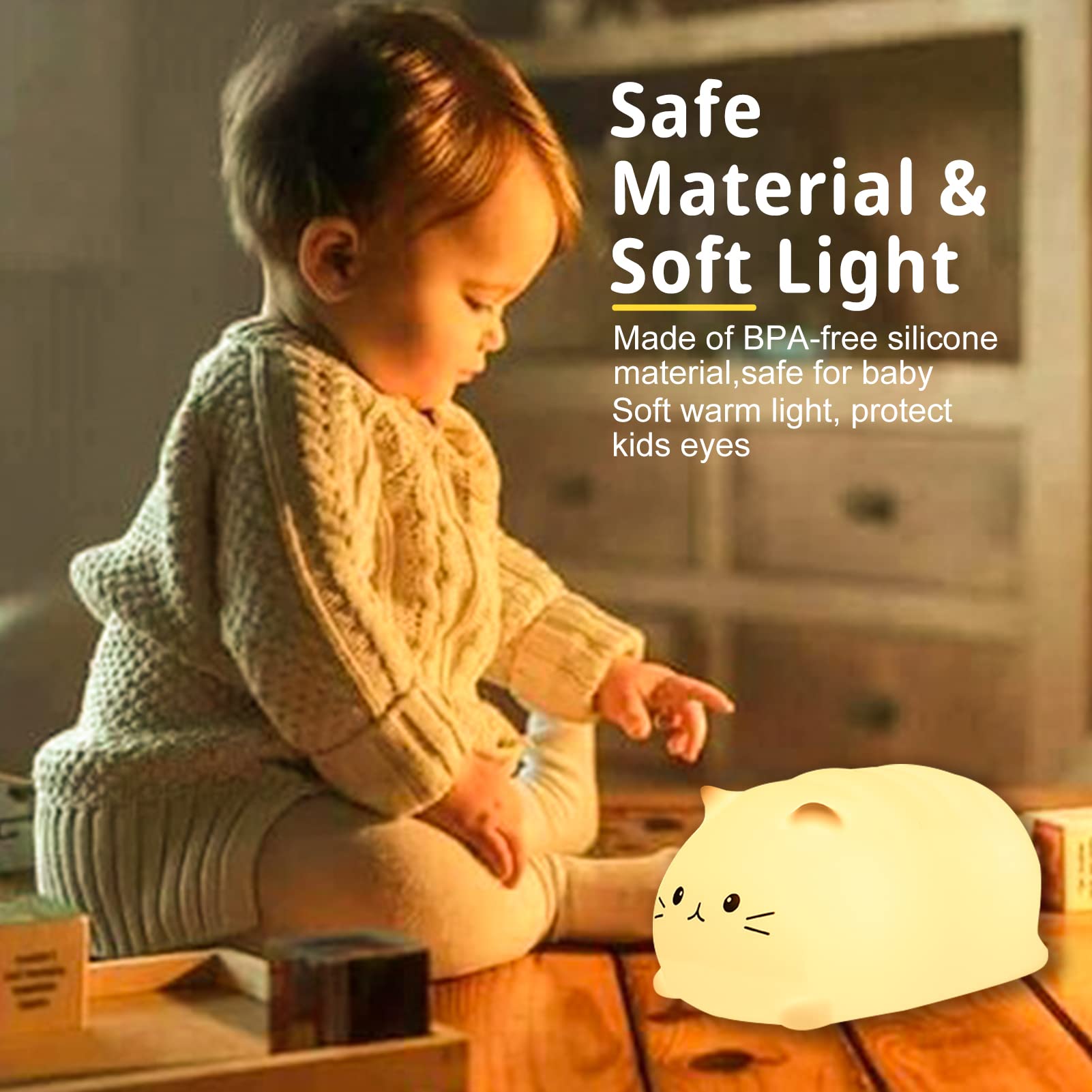 ZKLiLi Cute Cat Lamp - LED Night Light for Kids, Tap Control, Mini Size, Cat Color, Model ZK-US-MBmaomi