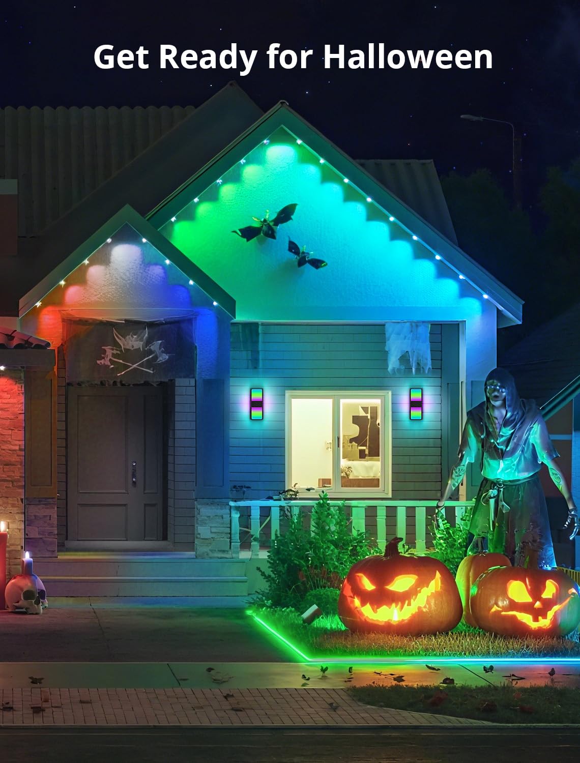 SMAVISTA Smart Outdoor Wall Lights, 1500LM RGBCW Porch Lights with 44 Scene Modes, DIY Color Effects, IP65 Waterproof Security L