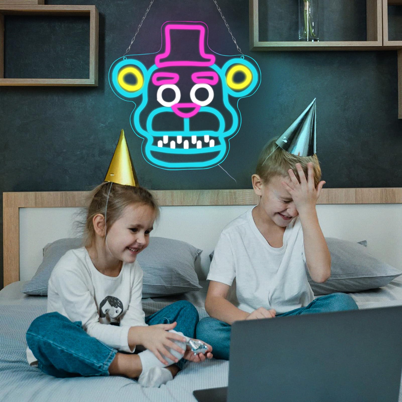 AHlove Neon Sign - Freddy LED Wall Decor for Bedroom, 12.2"x11.8", Perfect Birthday & Christmas Gift for Kids