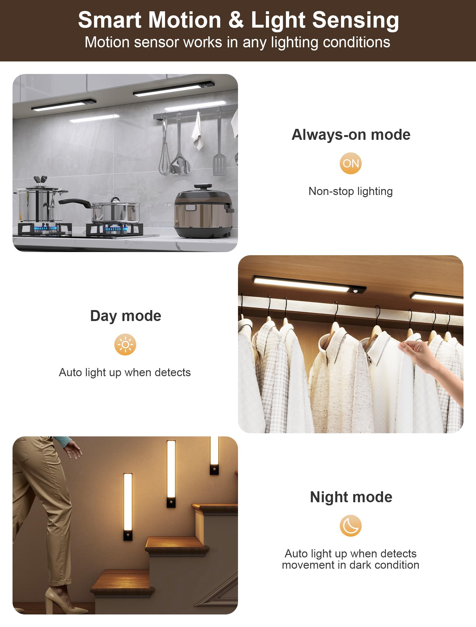 Tnight 5 Pack Under Cabinet Lights - 8" Magnetic Dimmable Wireless, Motion Activated, Black Plastic, Remote Control