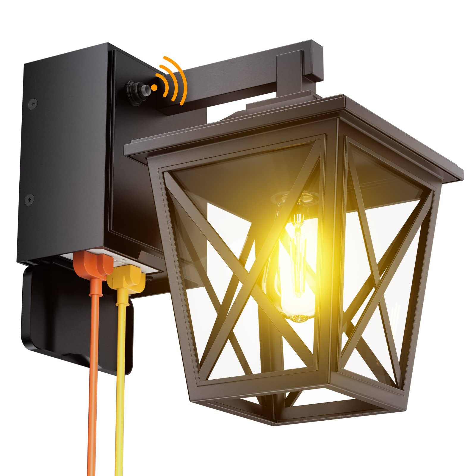 Ehaho Porch Lights with Outlet, Dusk to Dawn Outdoor Light with Outlet Built-in, Waterproof Anti-Rust Aluminum Outside Light wit