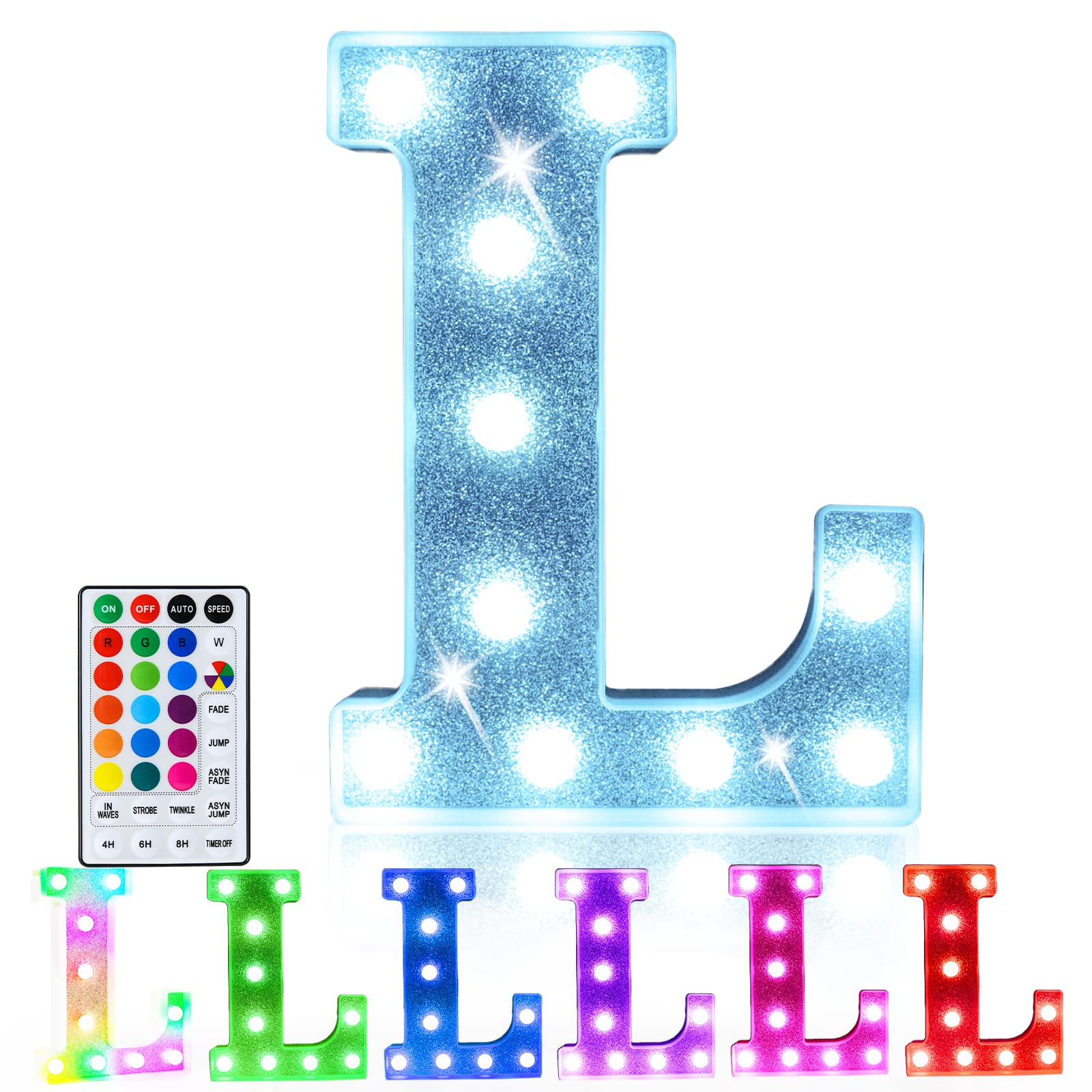 Pooqla LED Marquee Letter Lights, 18 Colors, Battery Powered, Glitter Silver, Perfect for Parties and Home Decor