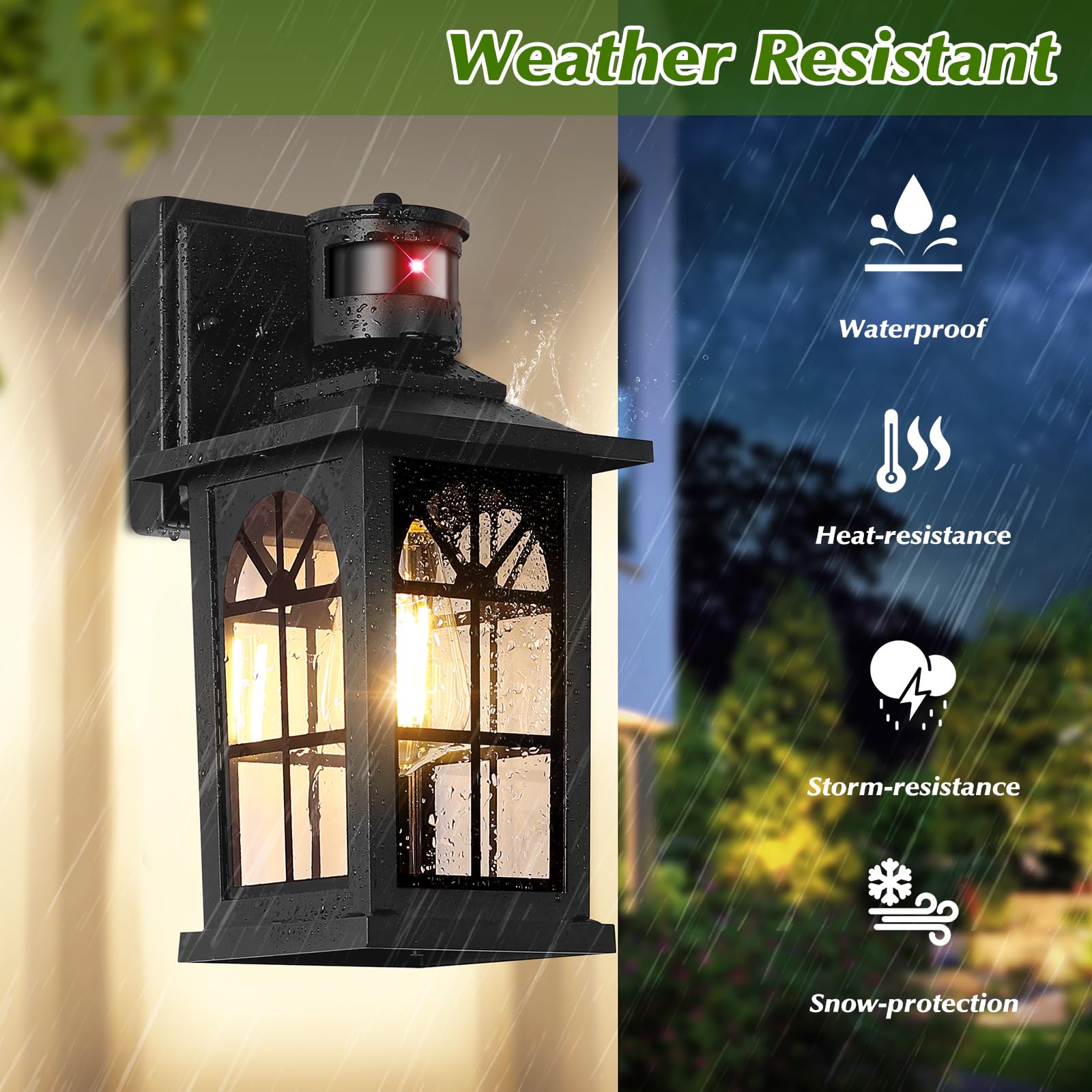 Motion Sensor Outdoor Light Fixture, Dusk To Dawn Porch Light Outdoor Wall Sconce Lantern, Aluminum Exterior Lighting Fixture Wa