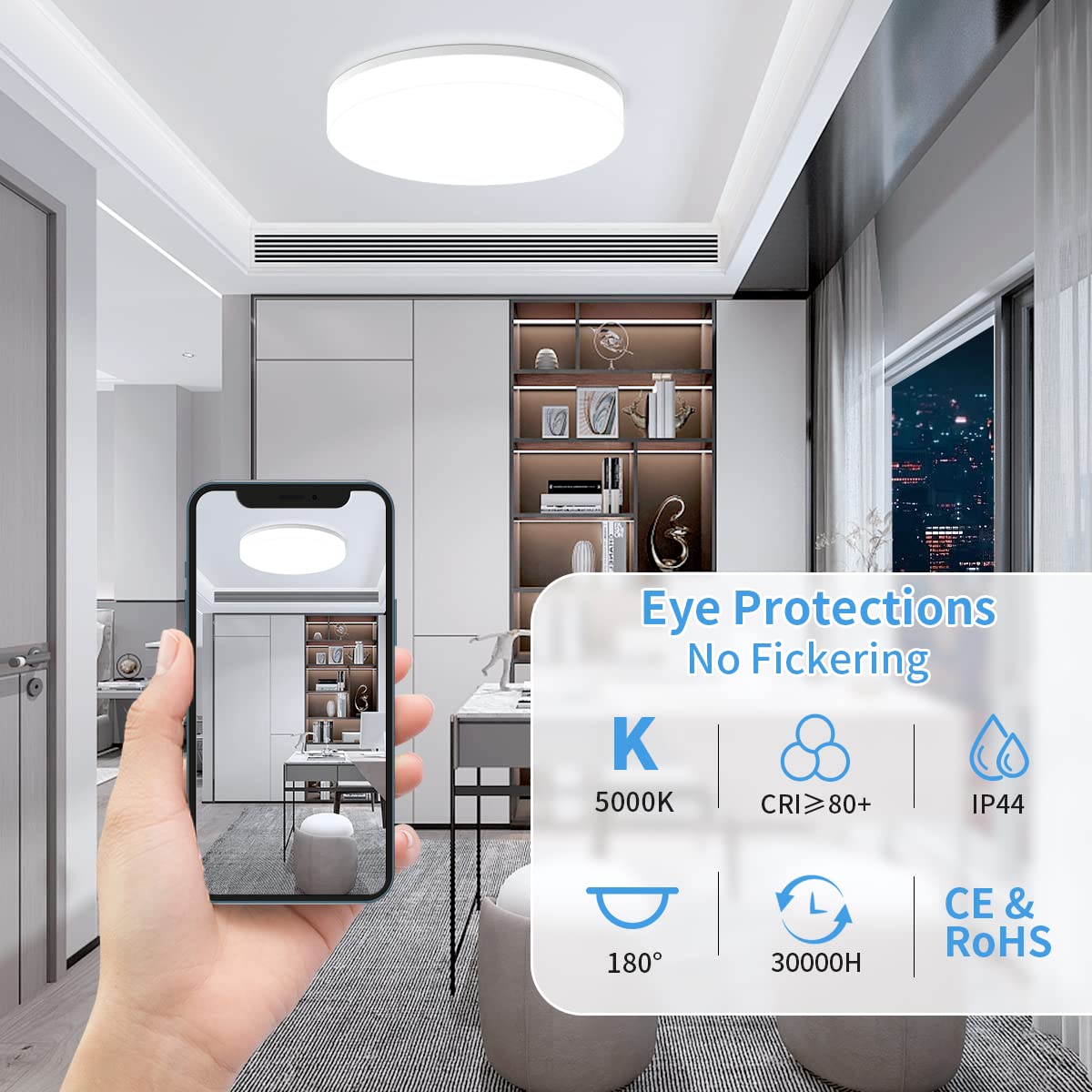 Airand LED Ceiling Light Fixture, 18W 1650LM, Waterproof, Modern Design, 2PACK, Daylight White, Model A6100-2