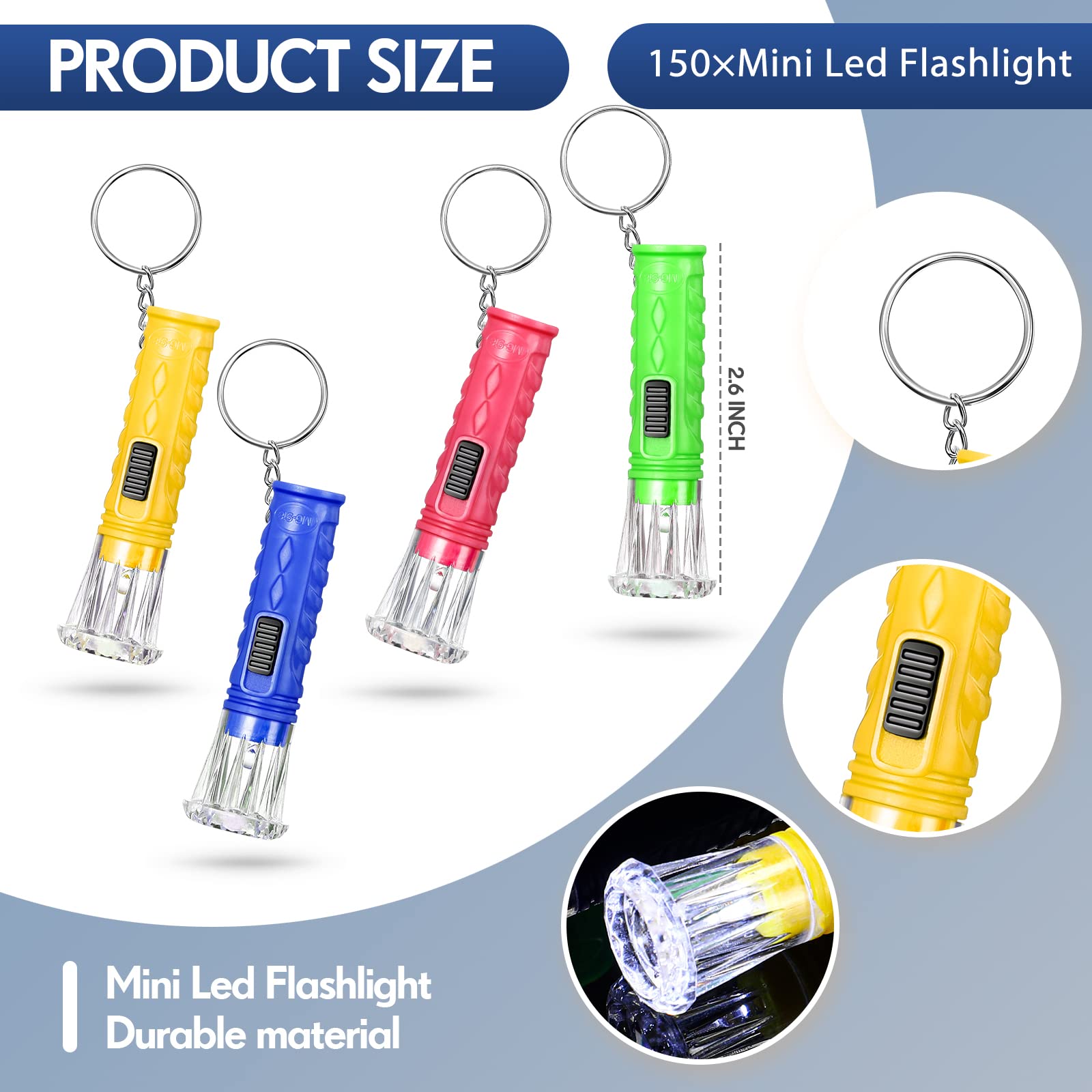 Jexine 150 Pcs Flashlight Keychain, Assorted Colors Portable LED Flashlight, Handheld Plastic Keychain Flashlights, LED Key Chai