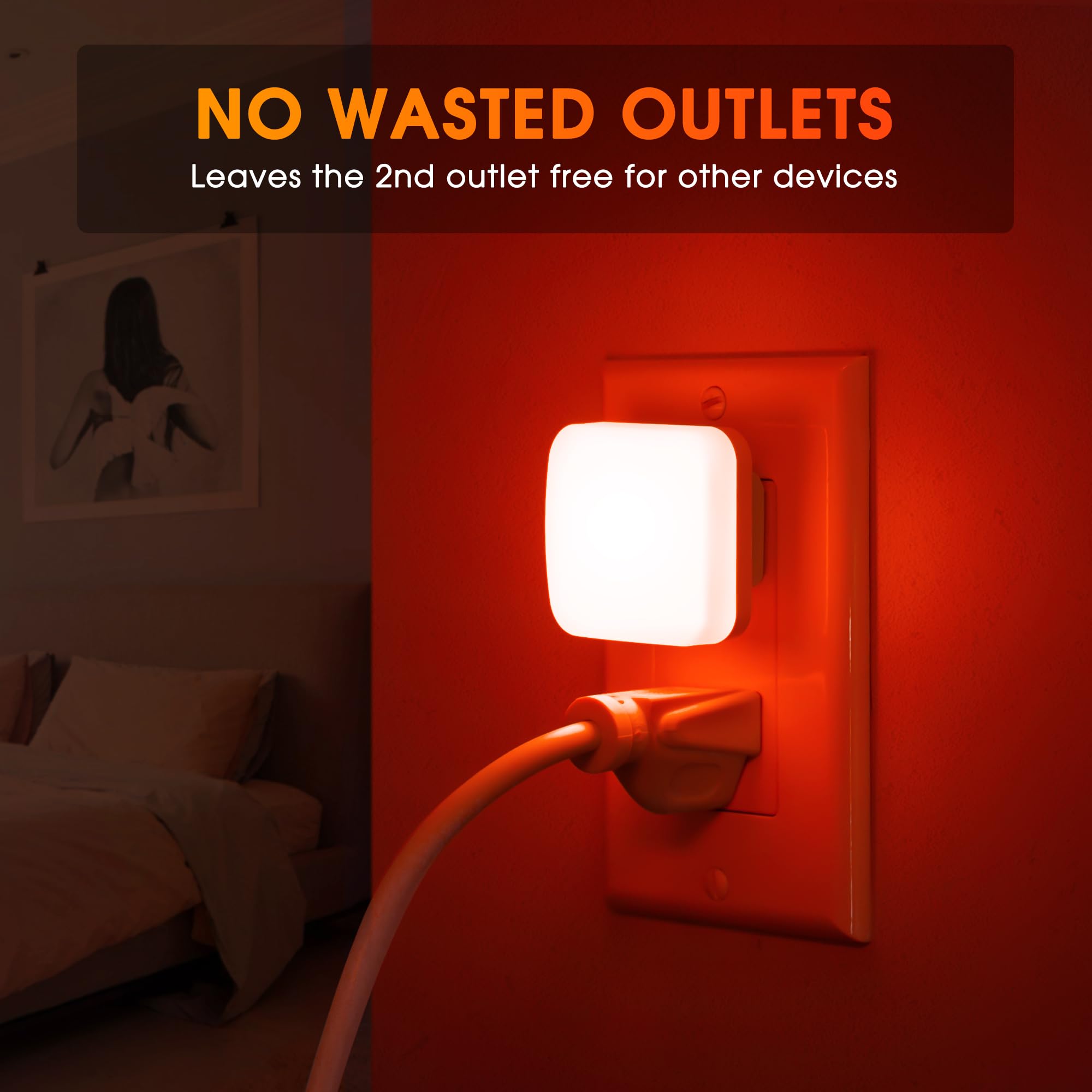Briignite Red Night Lights Plug Into Wall, Nightlights With Light Sensor Dusk To Dawn, 0.3W Square Plug In Night Light For Kids,