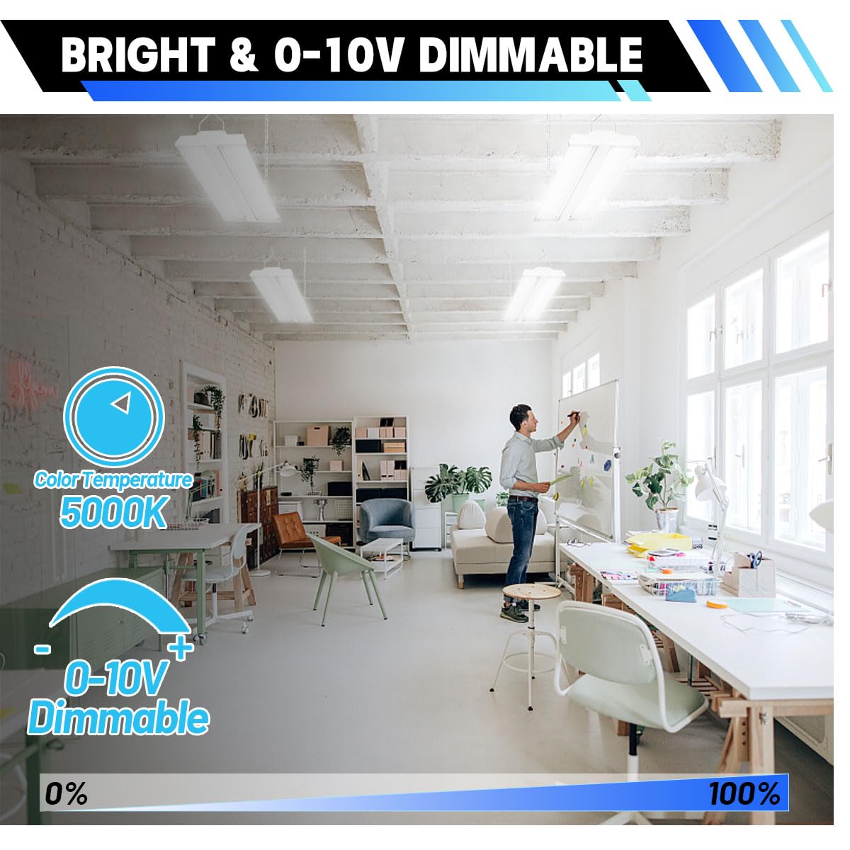 Allsmartlife 200W Led Linear High Bay Light 2-Pack, 27000Lm Dimmable, 5000K Day