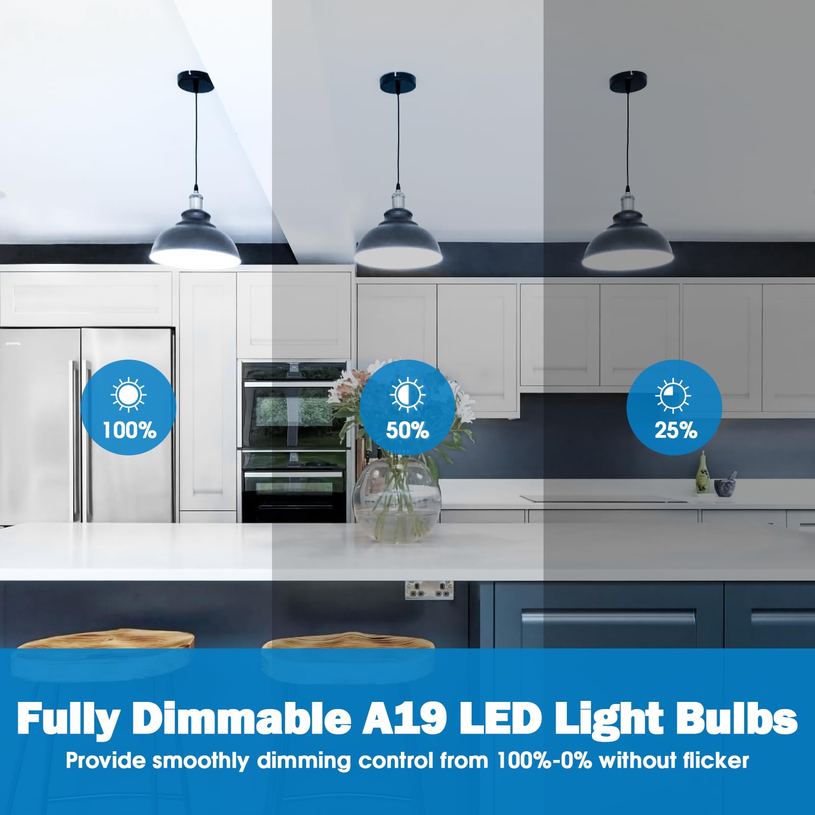 Maylaywood A19 Led Light Bulb, 60 Watt Equivalent Led Bulbs, 6000K Cool White, 900Lm, E26 Base, Dimmable, 9W Bright White, 4-Pack