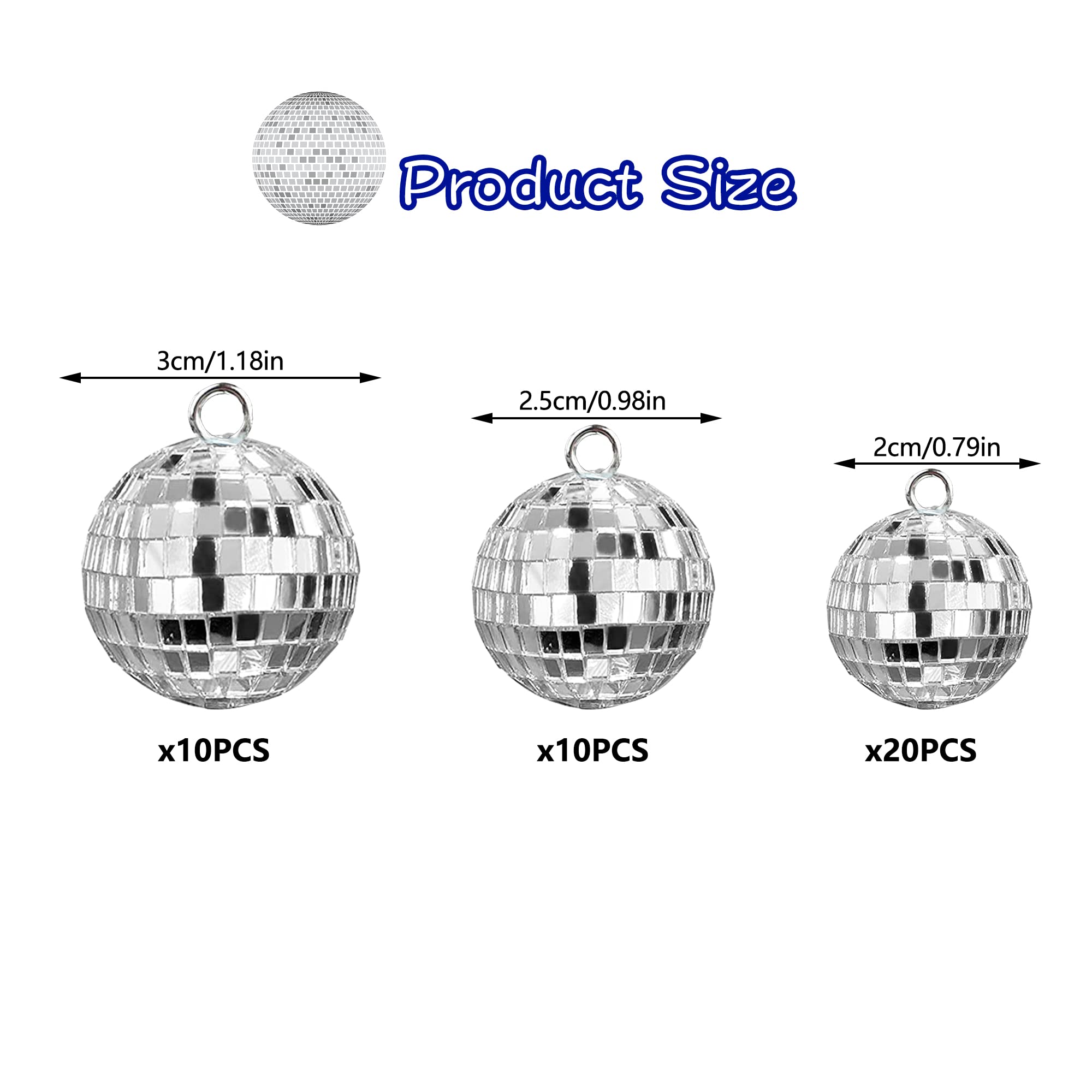 40 Pcs Disco Balls Ornaments Silver Mini Disco Balls Reflective Mirror Ball Cake Decoration 70S Disco Party For Christmas Holiday Party Decor 3 Sizes
