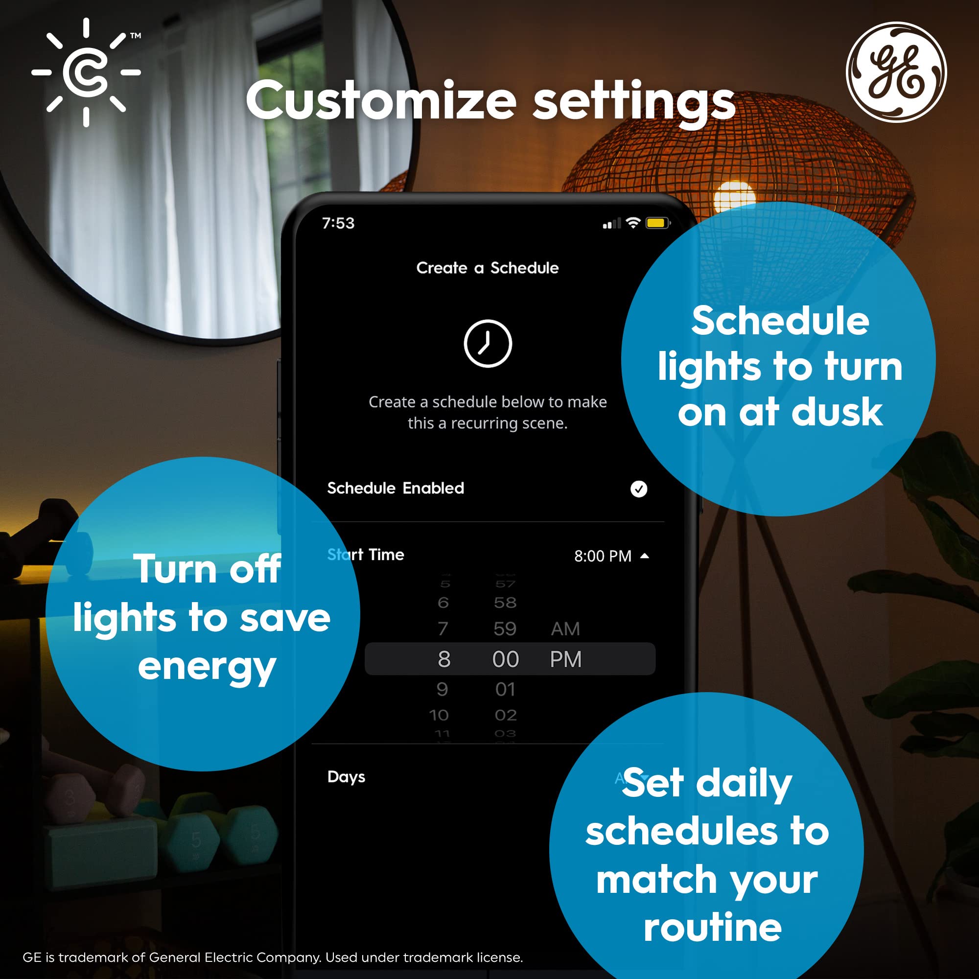Ge Cync Smart Led Light Bulb, St19 Edison Style, Room Decor Aesthetic, Color Changing Wifi Light, 60W Equivalent, Works With Ama