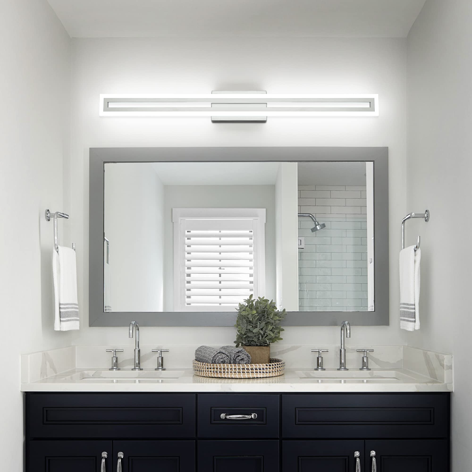 SOLFART LED Bathroom Light Fixtures Over Mirror 40 Inch Nickel Acrylic 6000K Model S8300-1020mm Non-Dimmable
