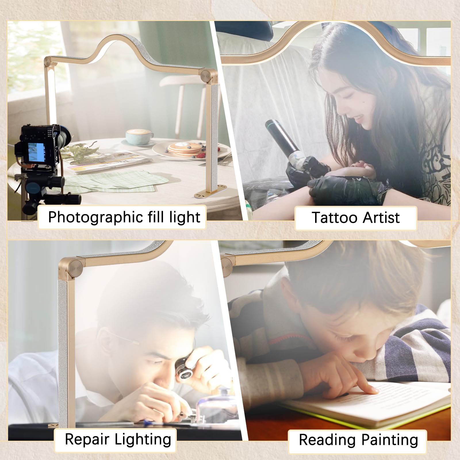 KEDAO Nail Tech Lamp - Adjustable Dimmable LED Half Moon Light, 34 Inch, Aluminum, Gold