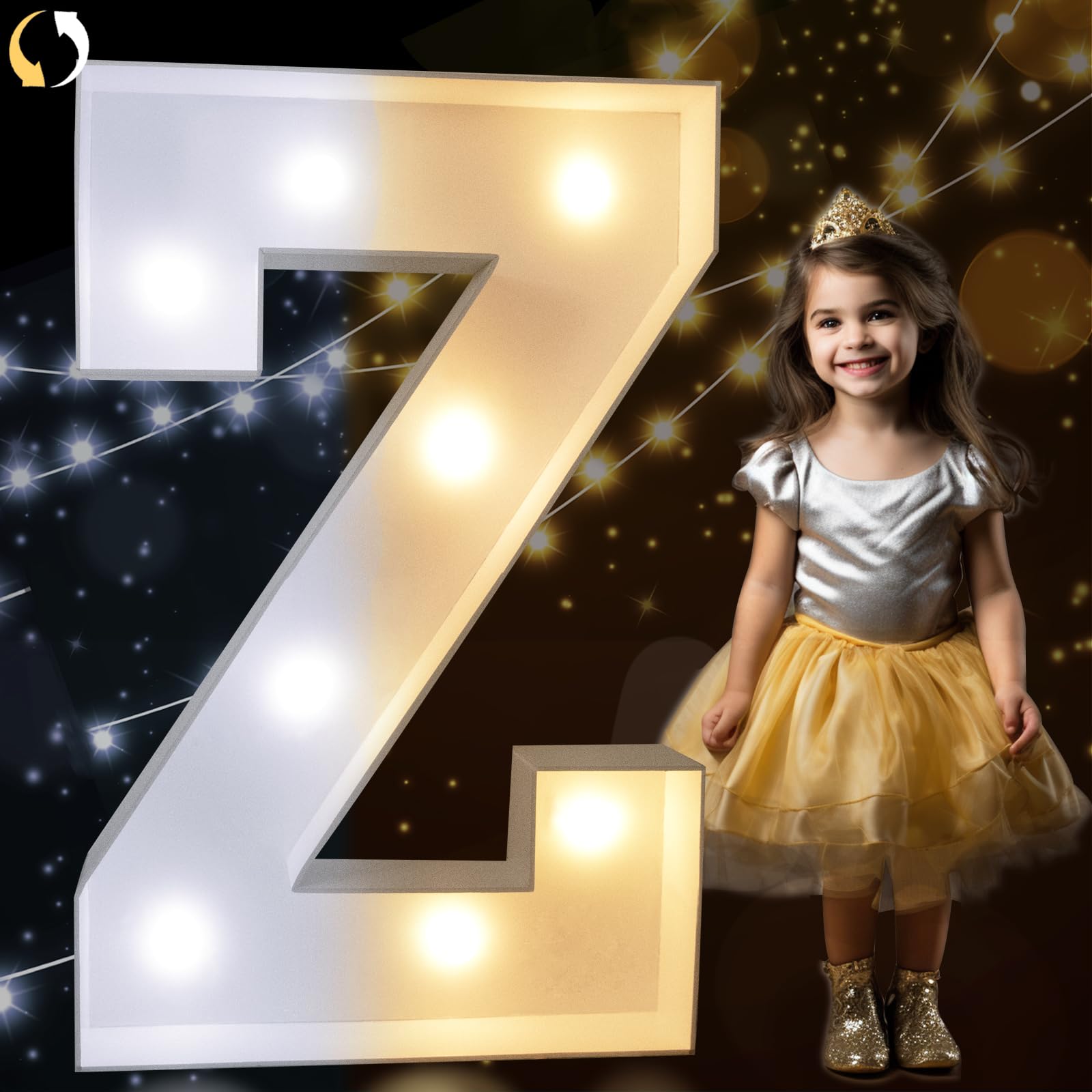 Pooqla 3FT Marquee Light Up Letter Z, Cool White & Warm White LED Decoration for Parties, Model 3FT-FXDJ 2W-Z