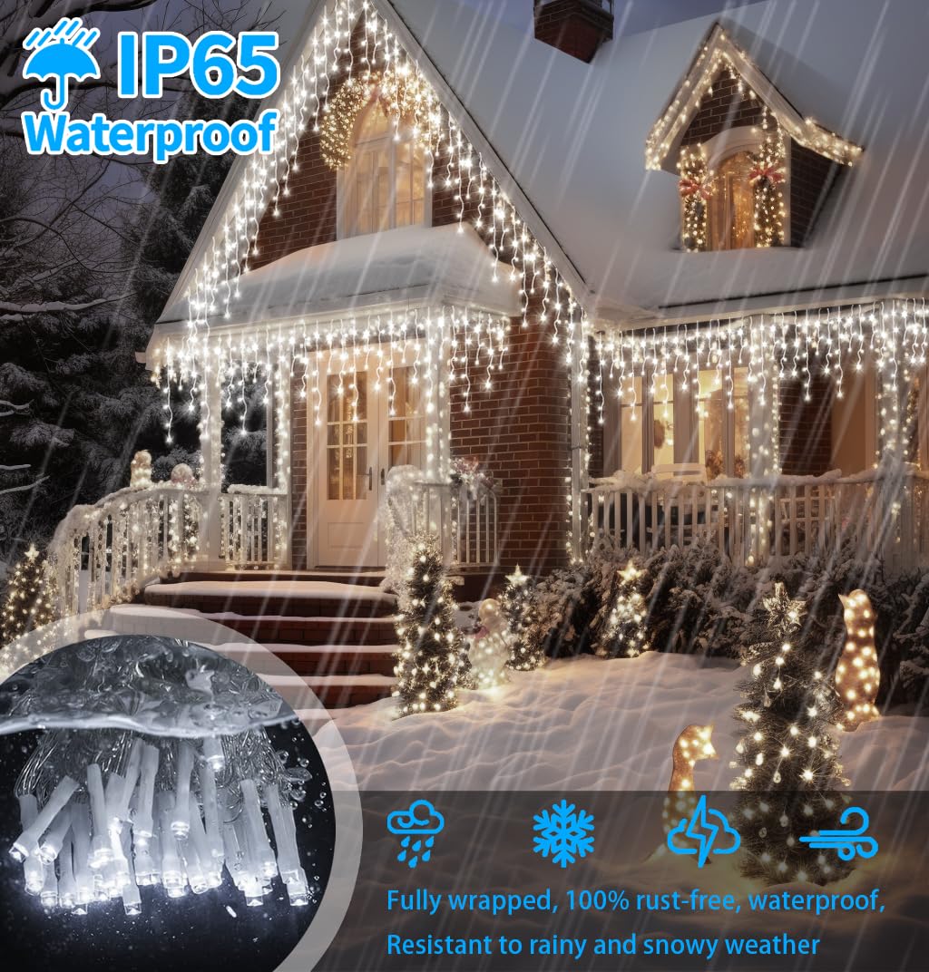 Xzai 800Led 50Ft, Icicle String Lights, Plug-In, Cool White, Christmas Party Decors, Connectable, Memory, Remote, 8 Modes, Timer