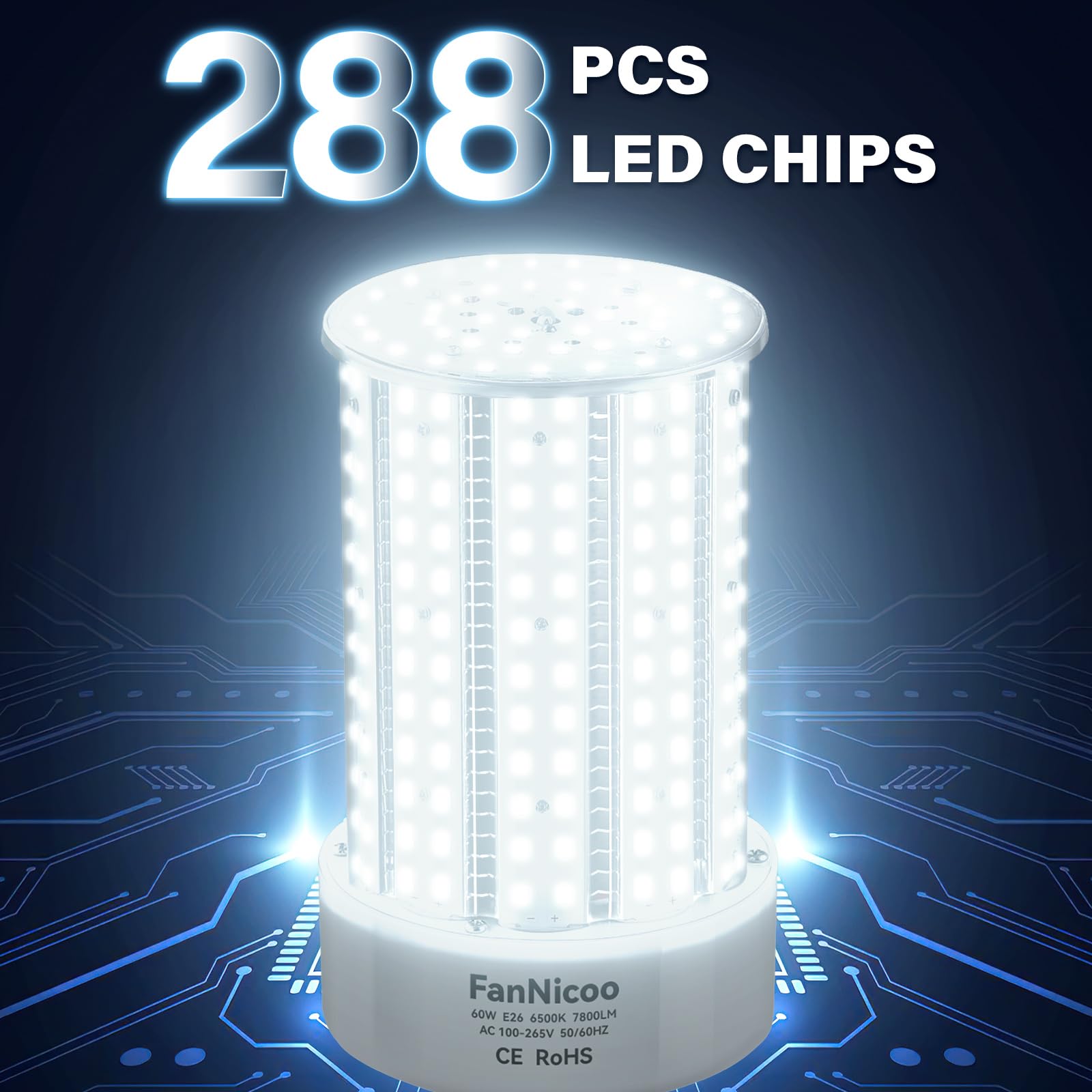 2 Pack 800W Equivalent Led Corn Light Bulb 7800 Lumen Led Bulbs 60W Super Bright 6500K Daylight White E26/E39 Base Corn Light Bu
