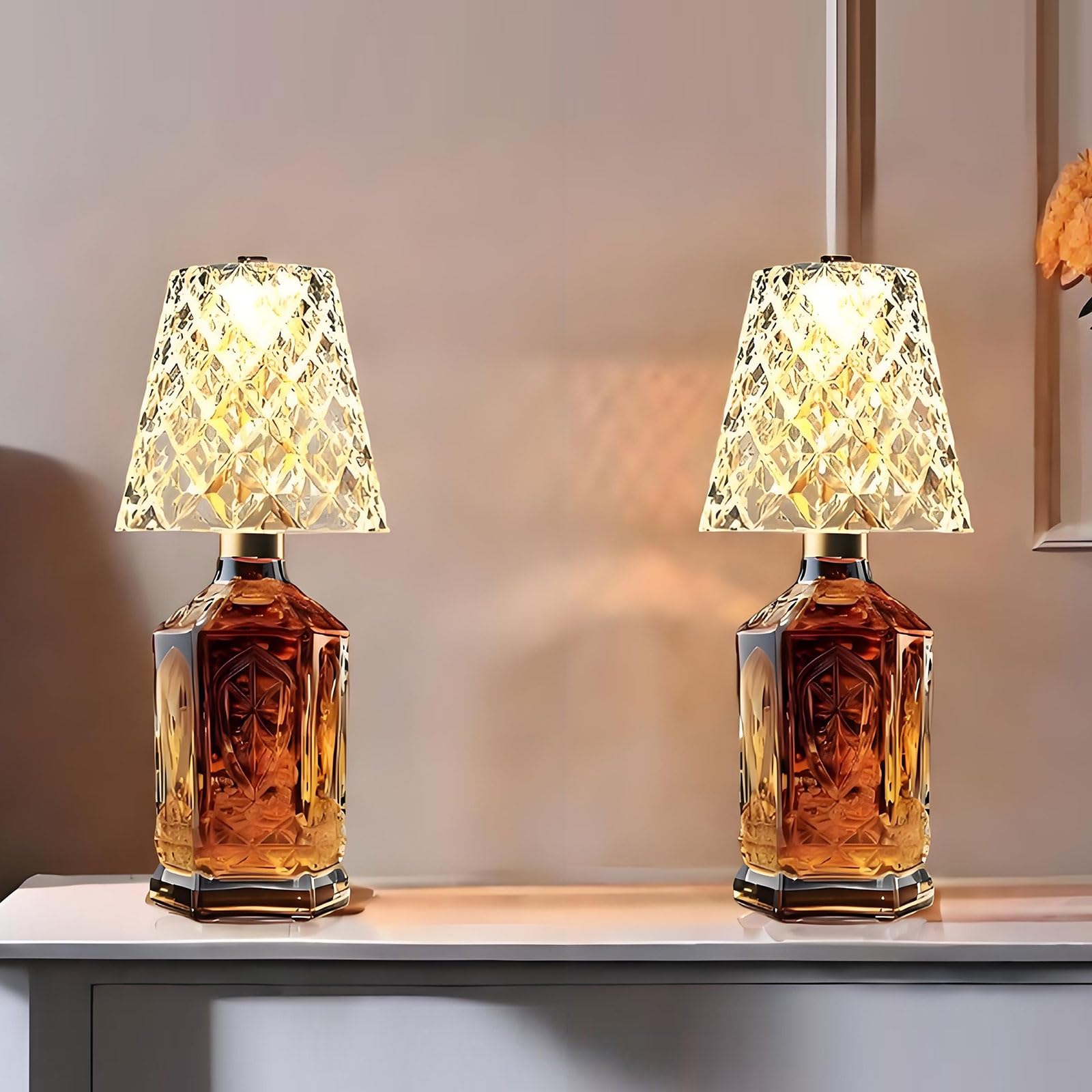 JIOFAVIU 2 Pack Beverage Bottle Lamp Crystal Clear  Rechargeable LED Acrylic Bottle Lampshade  2000mAh  3 Colors  Table Lamps  Desk Lights