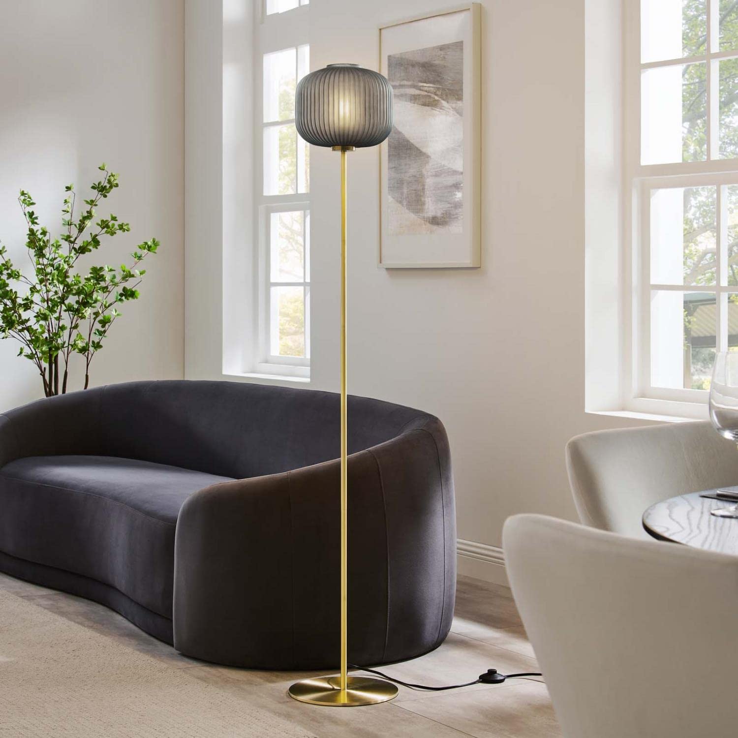 Modway Reprise 1-Light Modern Glass/Metal Floor Lamp in Black/Satin Brass