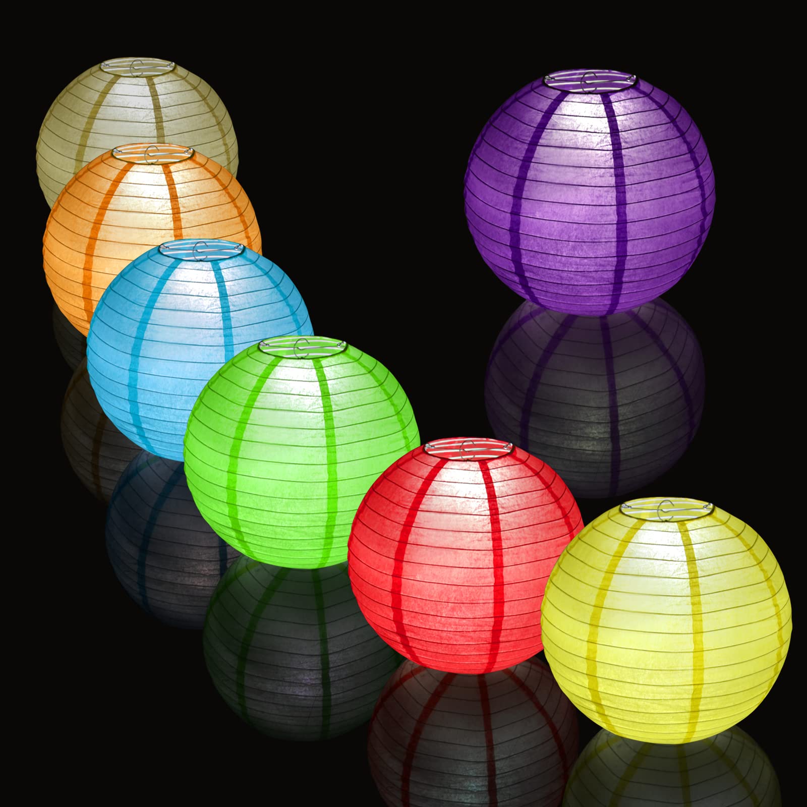12 Packs White Led Paper Lantern With Lights ,6&quot; 8&quot; 10&quot; 12&quot; Round Hanging Chinese/Japanese Ball Lantern For Christmas Valentine'S Day Easter 4Th Of July Christmas
