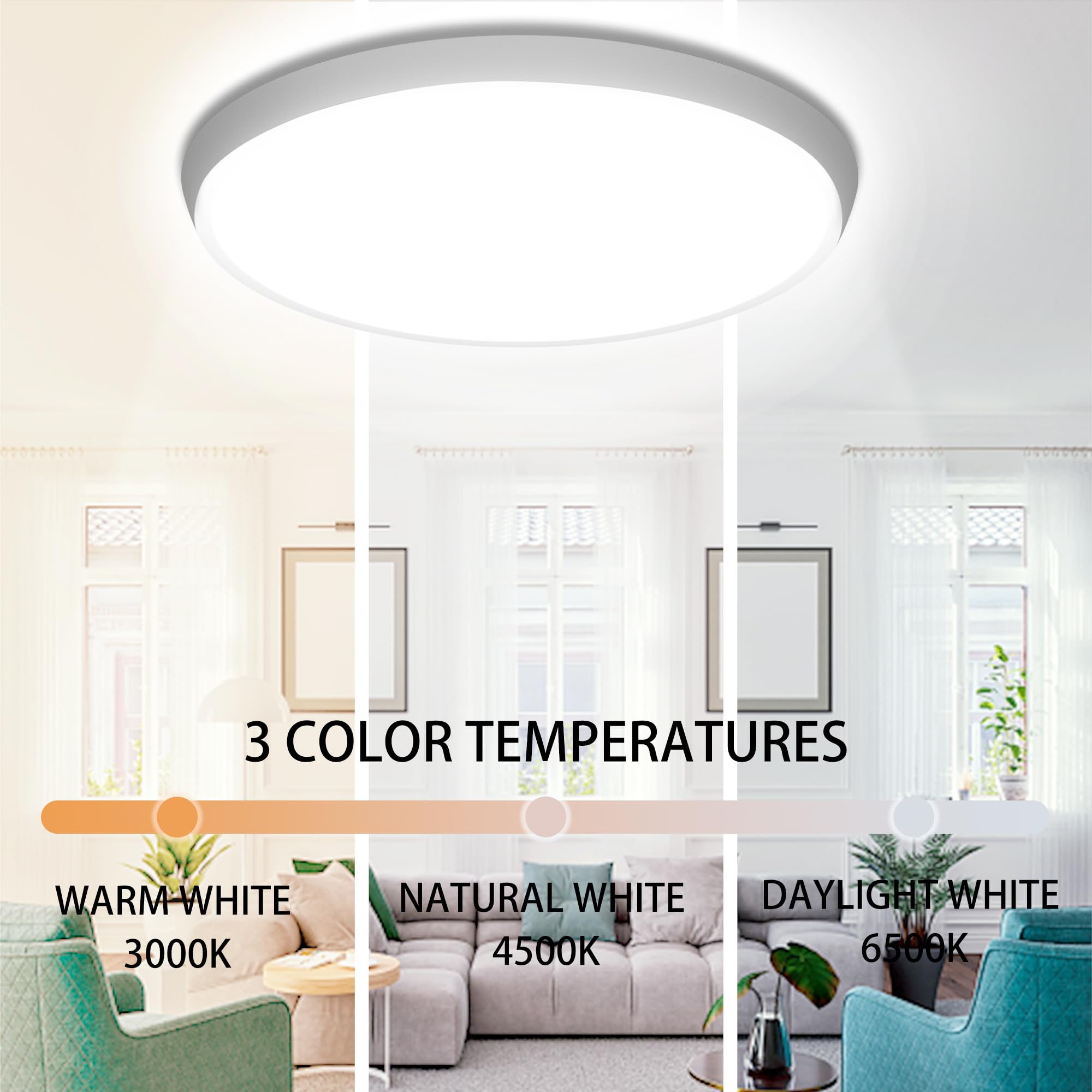 DODOPEN Modern LED Ceiling Light Fixture, 24W, 12inch, Adjustable Color Temperature, Round White, Model sskg