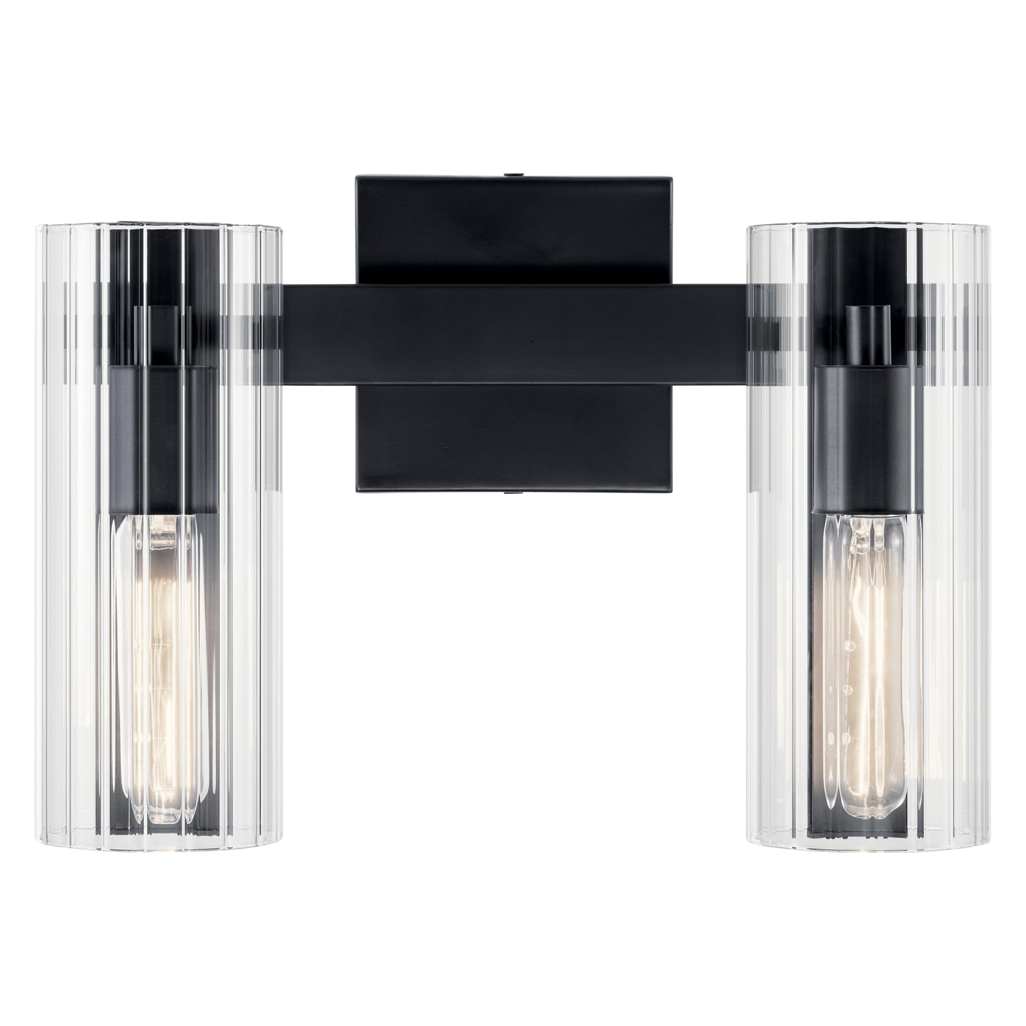 KICHLER Jemsa 2 Light Vanity, Modern Light with Clear Fluted Glass in Black for Bathroom or Powder Room (9.75 x 13.75), 55167BK