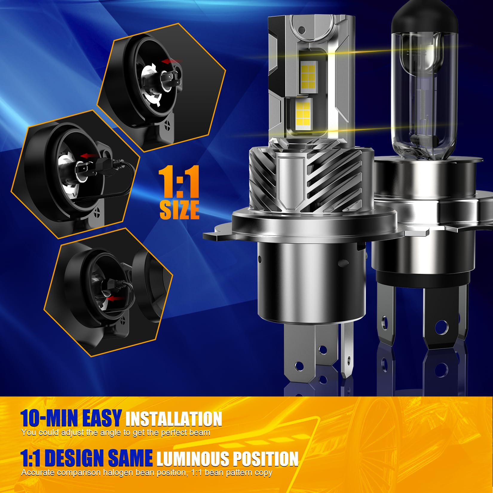 FREERAP H4 Fog Light Bulb 32000LM 6500K White Plug and Play Pack of 2
