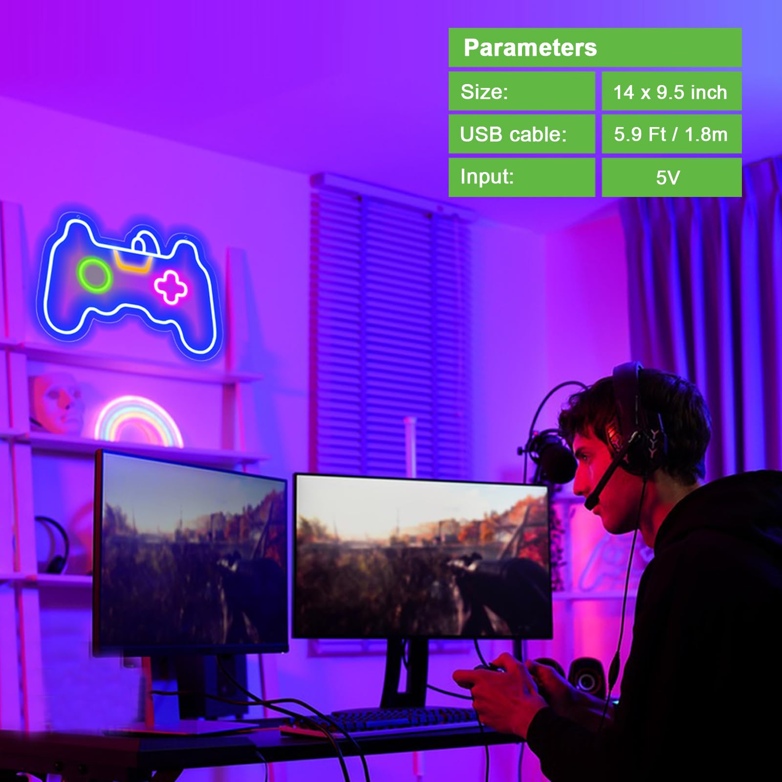 Kenfari Gamer Neon Sign  Gamepad Shaped Led Neon Sign For Gamer Room Decor  Game Neon Light For Teen Boy Room Decor  Best Gamer Gifts For Boys  Kids