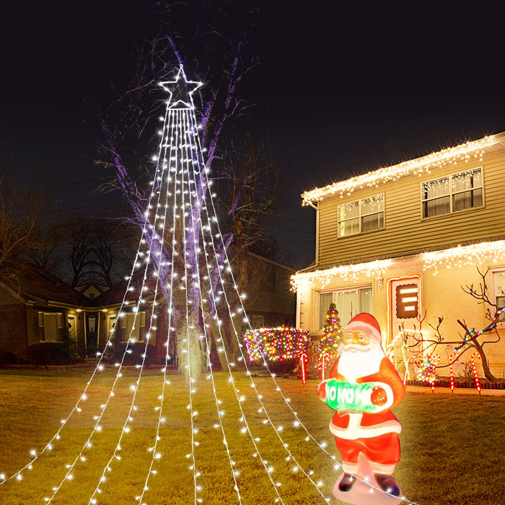 Miniao 320 Led Star String Lights, 11.5Ft Waterfall Lights, 8 Modes For Indoor/Outdoor Xmas Decor