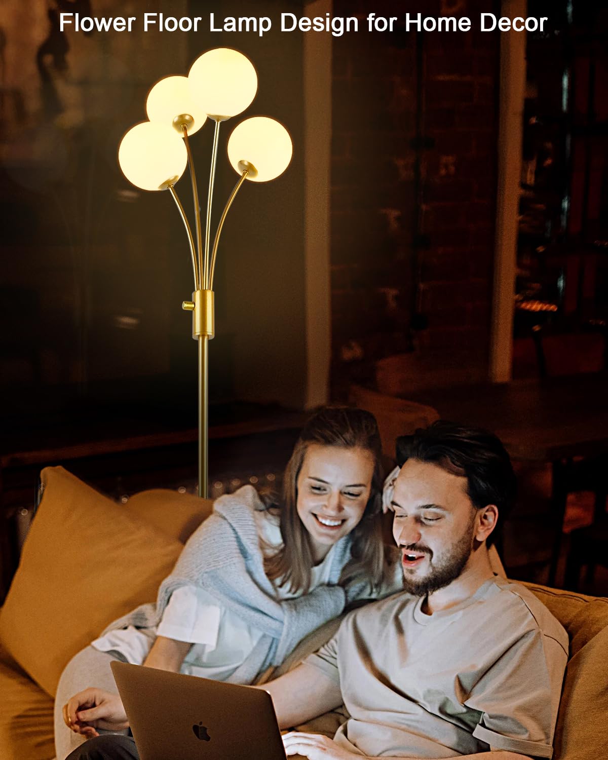 Lightdot 67In Dimmable Globe Floor Lamp 4-Lights Gold Standing Lamps With 4Pcs 3000K G9 Bulbs Soft Warm White Mid Century Modern