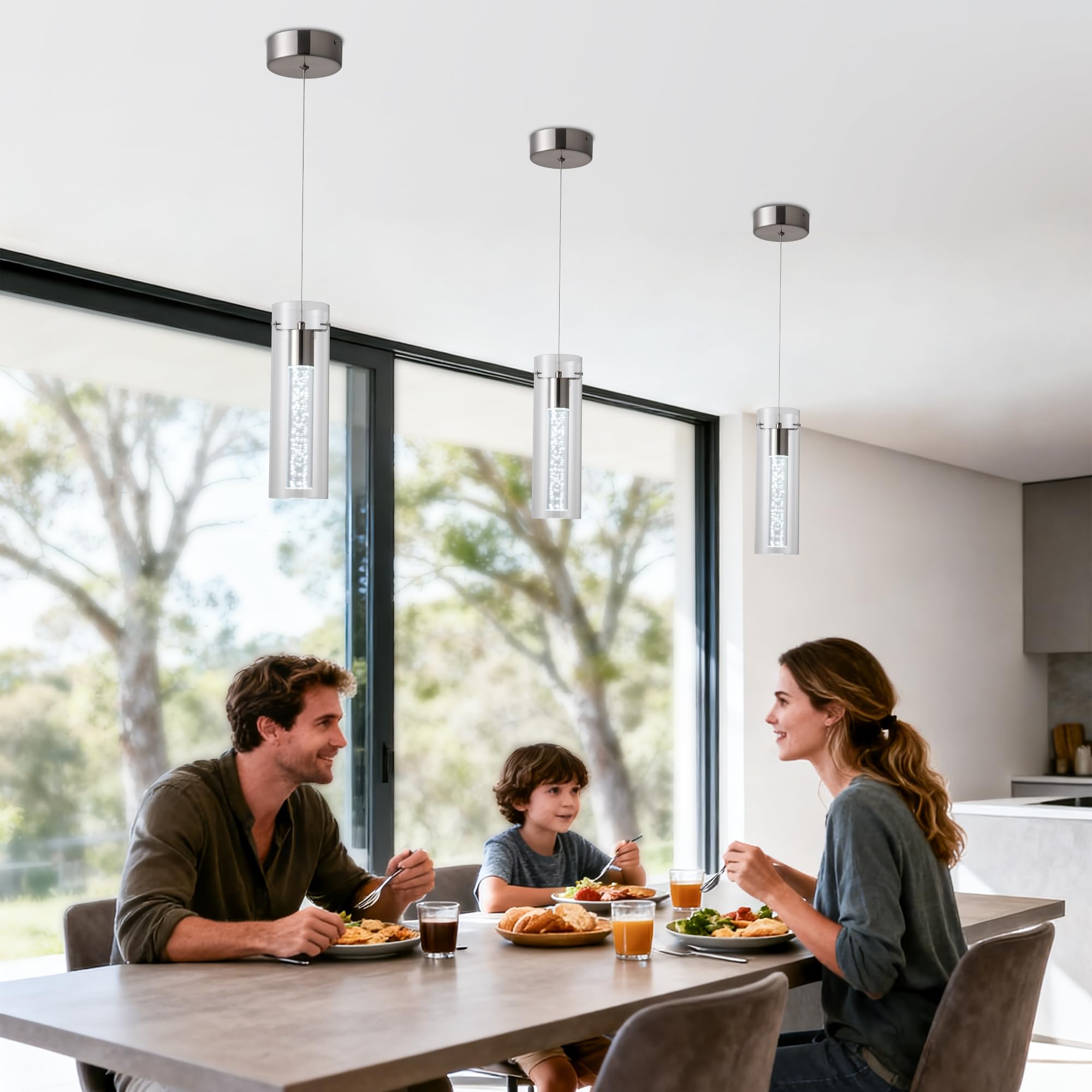 Bestwest 3 Pack Pendant Lights, Brushed Nickel, 24W 2100 Lumen, 6000K for Kitchen Island, Dining Room, Living Room
