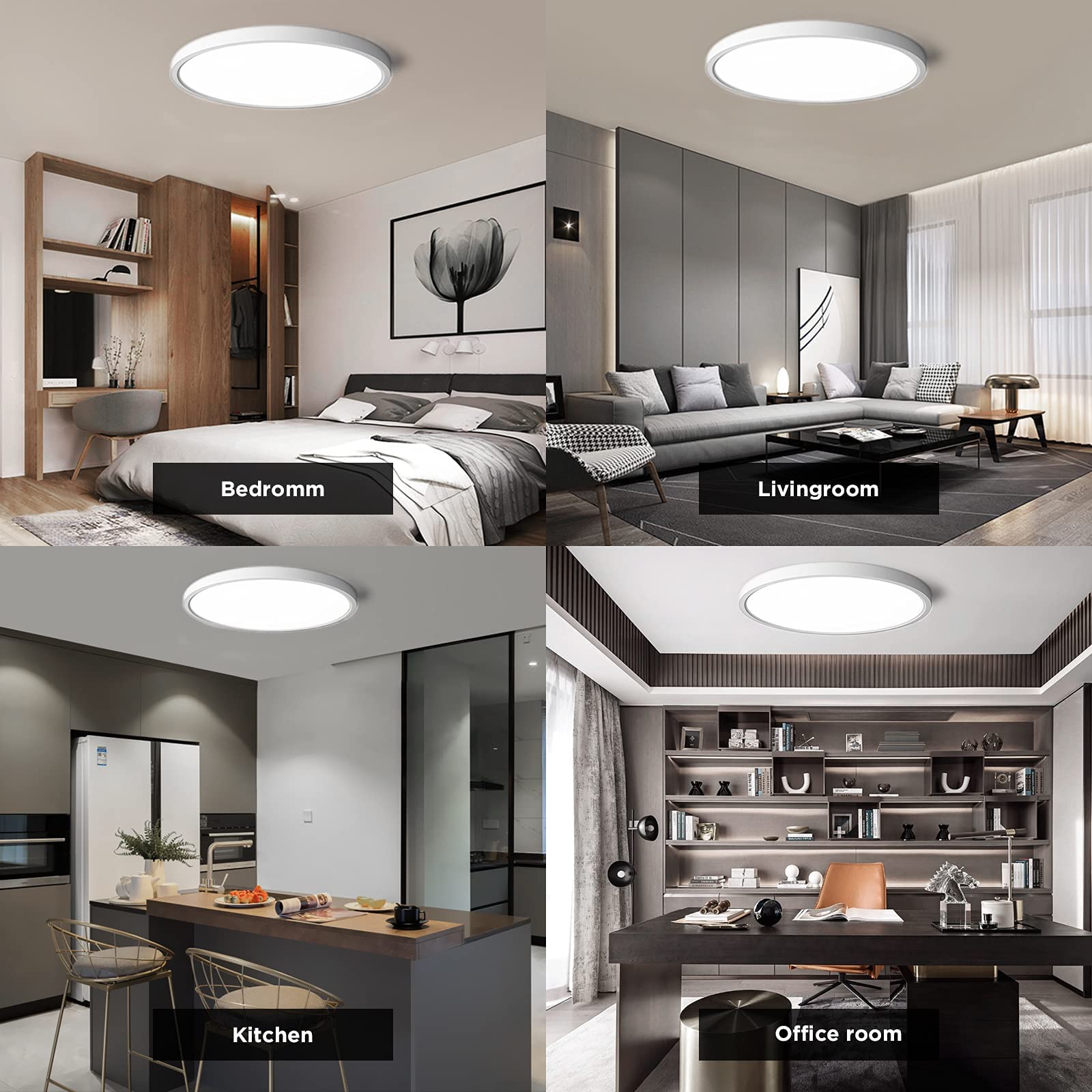 Taloya 36W Flush Mount Ceiling Light, 15.8 White Led Fixture, Modern Design For Bedroom, Kitchen, Living Room