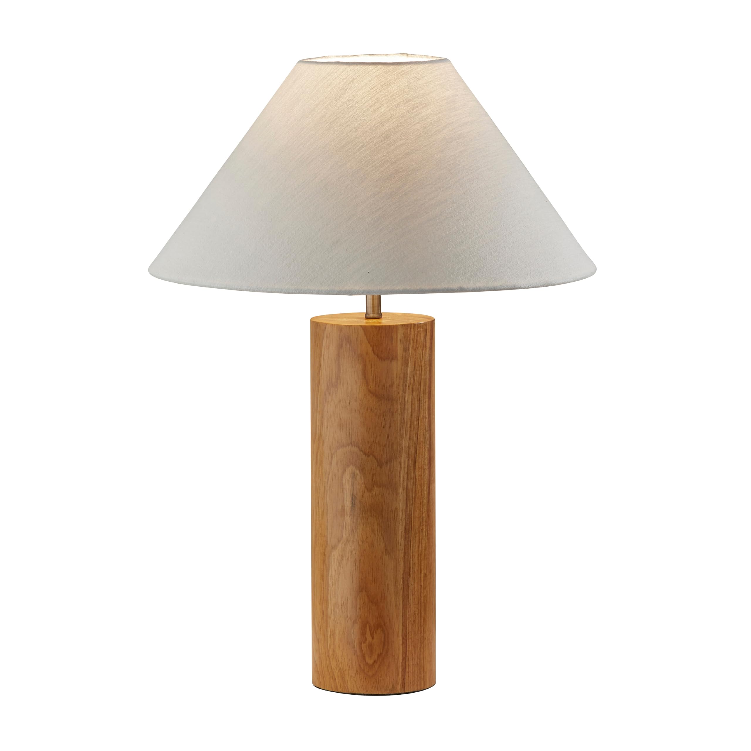 Adesso Table Lamp with Natural Oak Wood Base and White Fabric Lampshade - Bedside Table, Home Office Lighting or Living Room Dec
