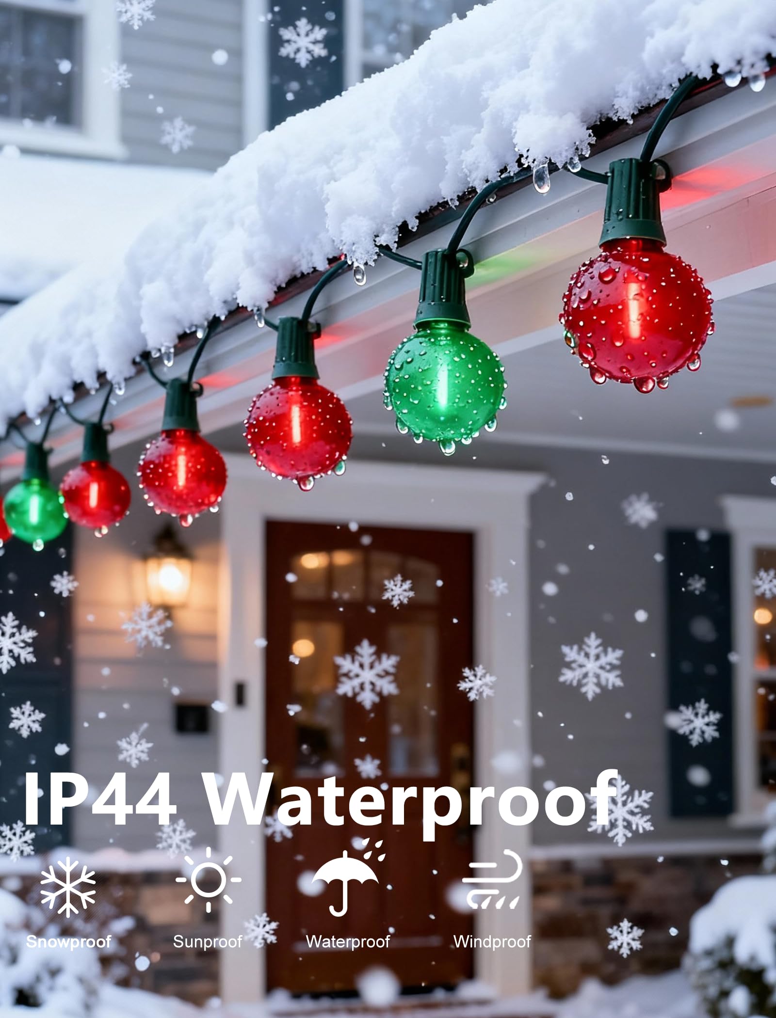Pallerina G40 Globe LED String Lights, 50Ft Clear Red/Green, 25 Colorful Bulbs, Outdoor Christmas Patio Lights