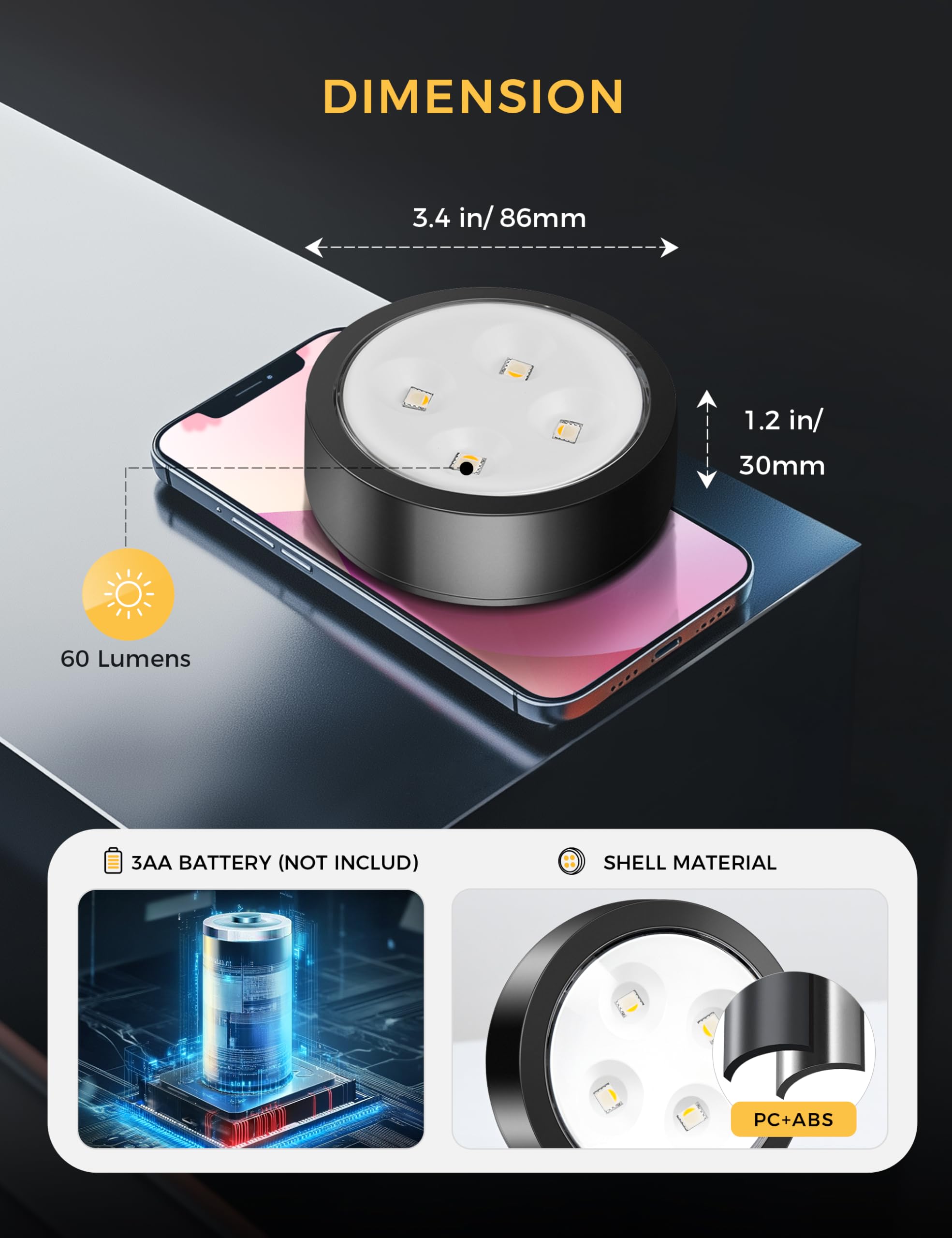 swesara Puck Lights Led Push Light for Bedroom with Remote Battery Operated Touch Lighting Stick on Wall Push Stick on for Close